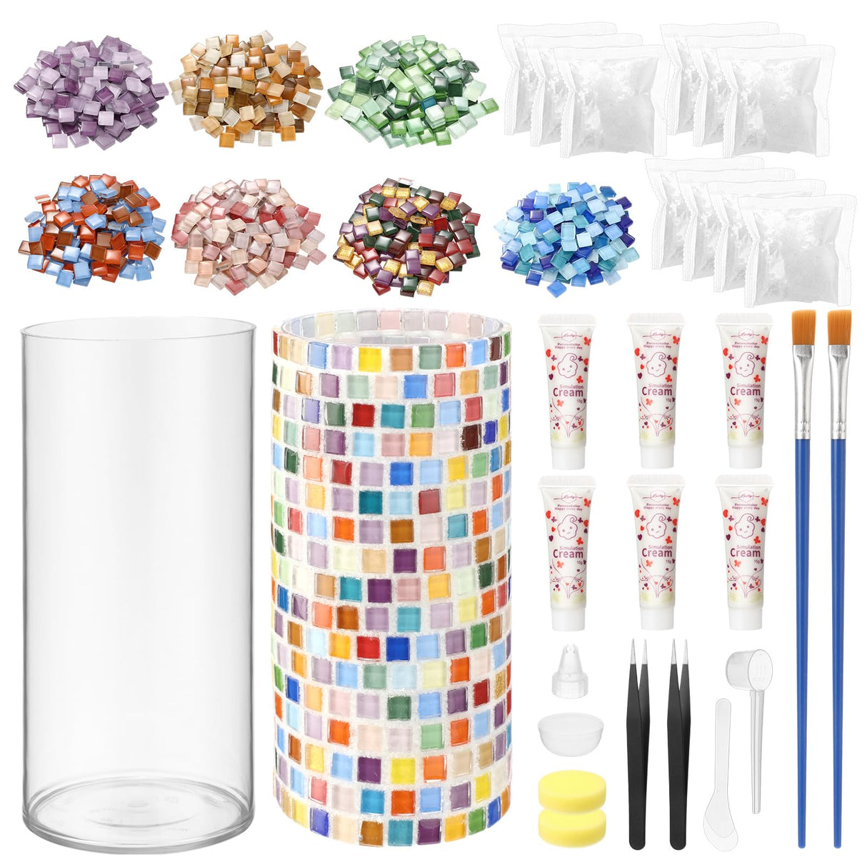 LemonRoad 2 Set DIY Mosaic Vase Kit Gifts for Adults Acrylic Cylinder Vases Arts and Crafts Kit with Complete Craft Accessories Supplies for Handmade Home Decor Painting Mosaic Lovers Birthday Gifts LemonRoad