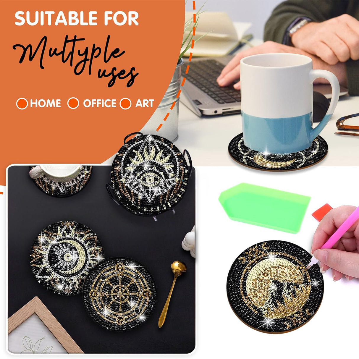 8 pcs Diamond Painting Coasters | Diamond Art Coasters | Tarot Diamond Art Painting | Perfect Art Craft Gift for Tarot Lover, Dad, Mom, Grandparents, Brother, Sister. LGANHAPY