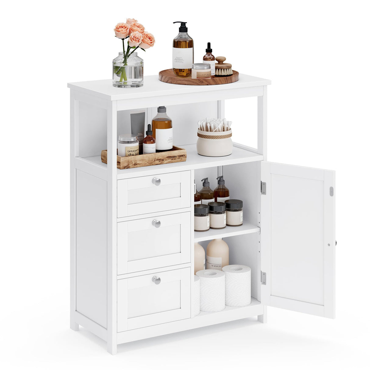 VASAGLE Floor Storage Cabinet, Freestanding Storage Unit with 3 Drawers, Adjustable Shelf, 11.8 x 23.6 x 31.5 Inches, for Living Room, Bathroom, Entryway, White UBBC542P31V1 VASAGLE