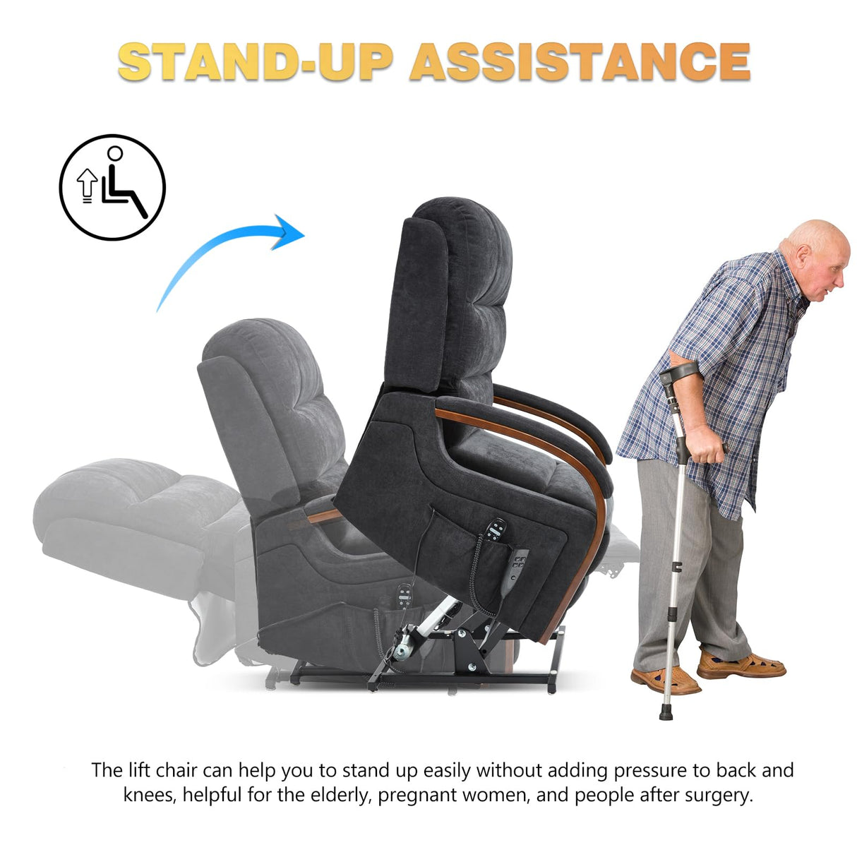 Trustyue Dual Motor Power Lift Recliner Chair, Lift Chair with Massage and Heat for Elderly, Lay Flat Recliner, Standing Assistance, Infinite Position Reclining, Living Room Chair, Chenille, Black Trustyue