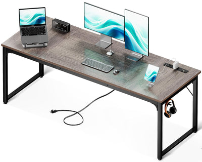 Coleshome 71 Inch Computer Desk with USB Ports, Large Office Desk, Long Study Student Writing Desk, Grey Oak