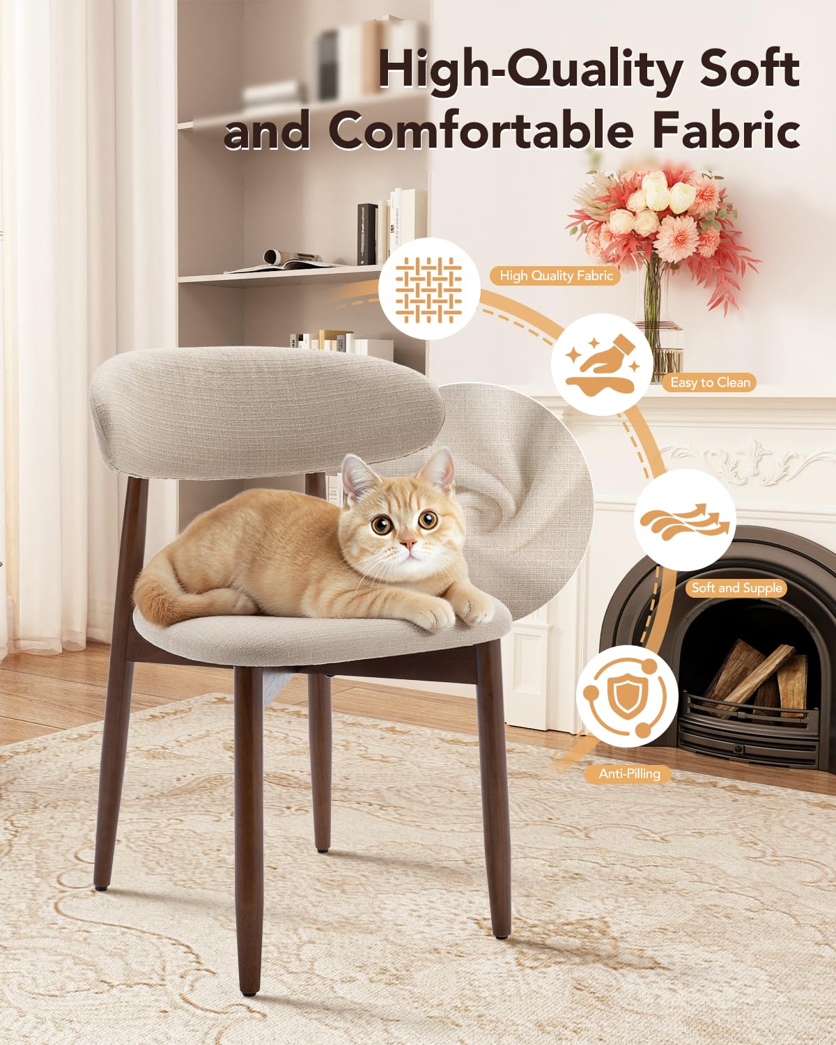 Homixis Dining Room Chairs Set of 4, Upholstered Farmhouse Dining Chairs, Modern Fabric Kitchen Chairs with Solid Wood Leg,Beige Homixis