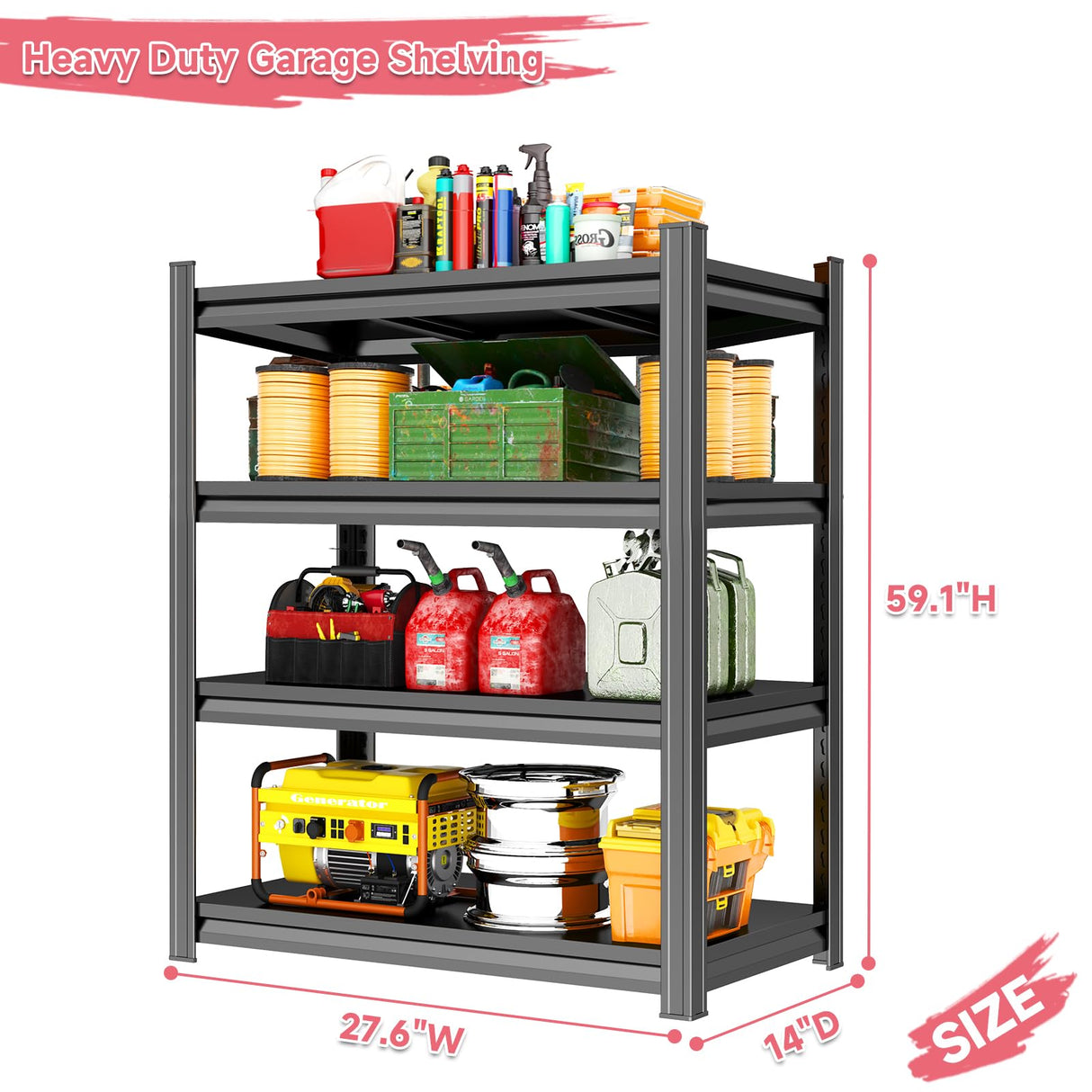 Bezuny Garage Shelving Heavy Duty, 4-Tier Adjustable Storage Shelves Unit, Shelf Organizer Storage, 2000 LBS Metal Utility Rack Shelf for Industries, Warehouses, Basement, Black Bezuny