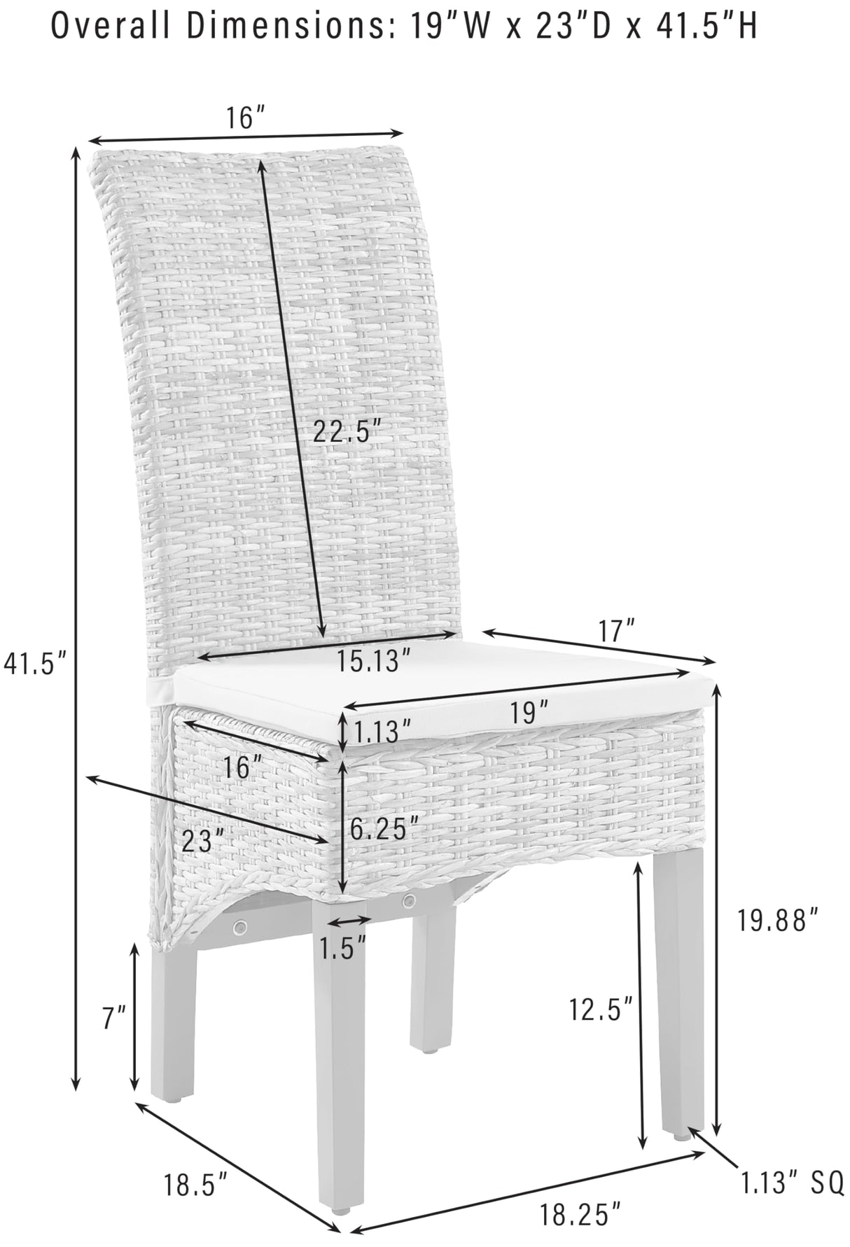 Crosley Furniture Edelyn Natural Rattan Dining Chairs Set of 2, Farmhouse Kitchen Accent Chair with Cushion, Kubu Rattan/Gray Crosley Furniture