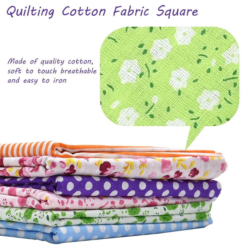 42Pcs 10"x10" Quilting Cotton Fabric Squares Sheets Pre-Cut Multi-Color Design Printed Floral Craft Fabric for DIY Sewing Scrapbooking Quilting Craft Patchwork (Red/Pink/Yellow/Green/Blue/Purple) HDST-HOME