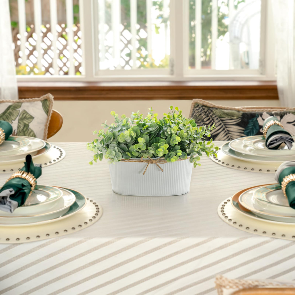 Dahey Artificial Eucalyptus Faux Plants Indoor for Farmhouse Home Decor Fake Potted Plants in Rustic Rectangular Pots Table Centerpiece for Office Bath Living Room Greenery Decor, 7" L x 4" H Dahey