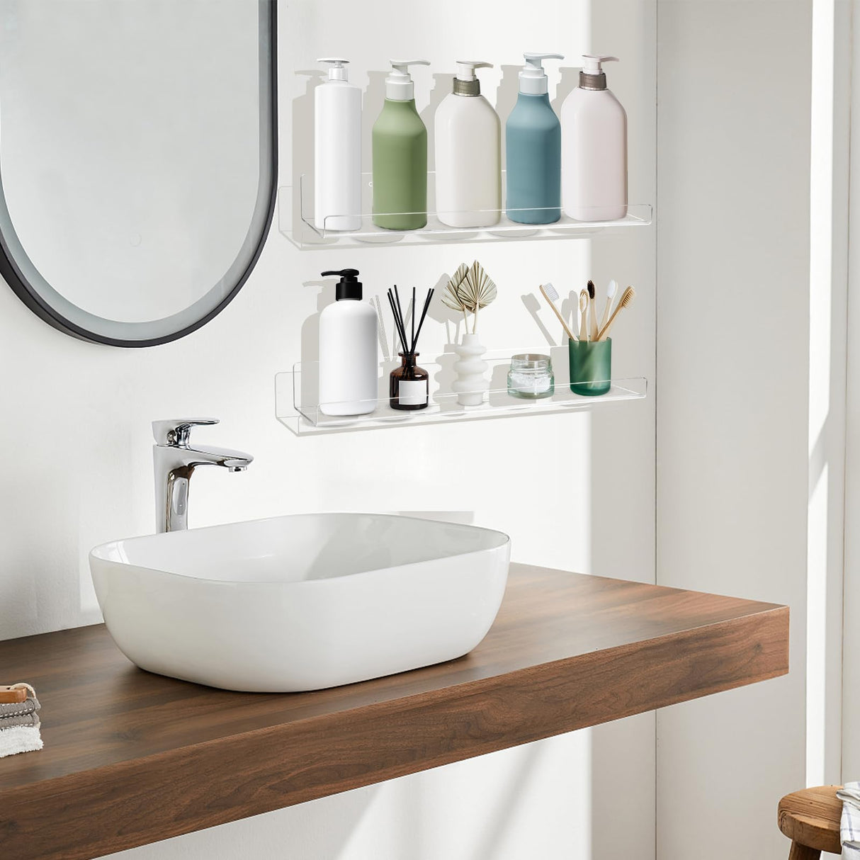 Dezzer 4 Pack Acrylic Shelves for Wall, 15" Clear Acrylic Floating Shelves for Bathroom Bedroom, Invisible Bookshelf Wall Ledge Storage Shelf Books Perfume Toys Action Figure Display Shelves Dezzer