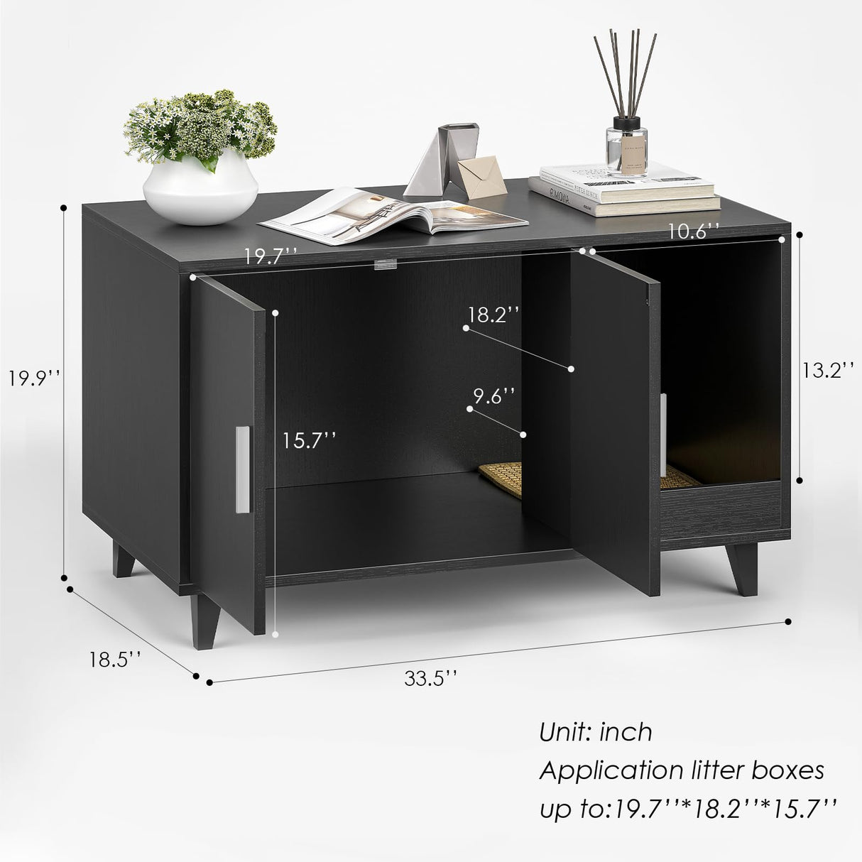 STARY Hidden Cat Litter Box Enclosure Furniture with Scratching Mat, Black STARY