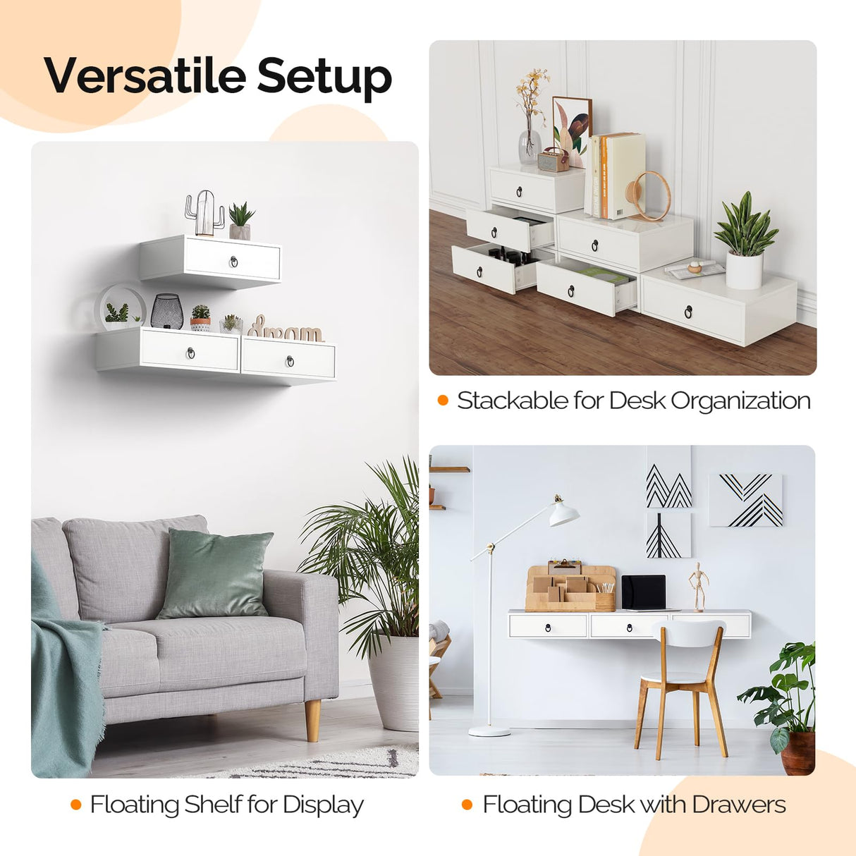 VINGLI Floating Nightstand with Drawer, Wood Floating Bedside Table, Wall Mounted Nightstand, Hanging Nightstand White for Bedroom, Floating Wood Night Stand/Side Table VINGLI