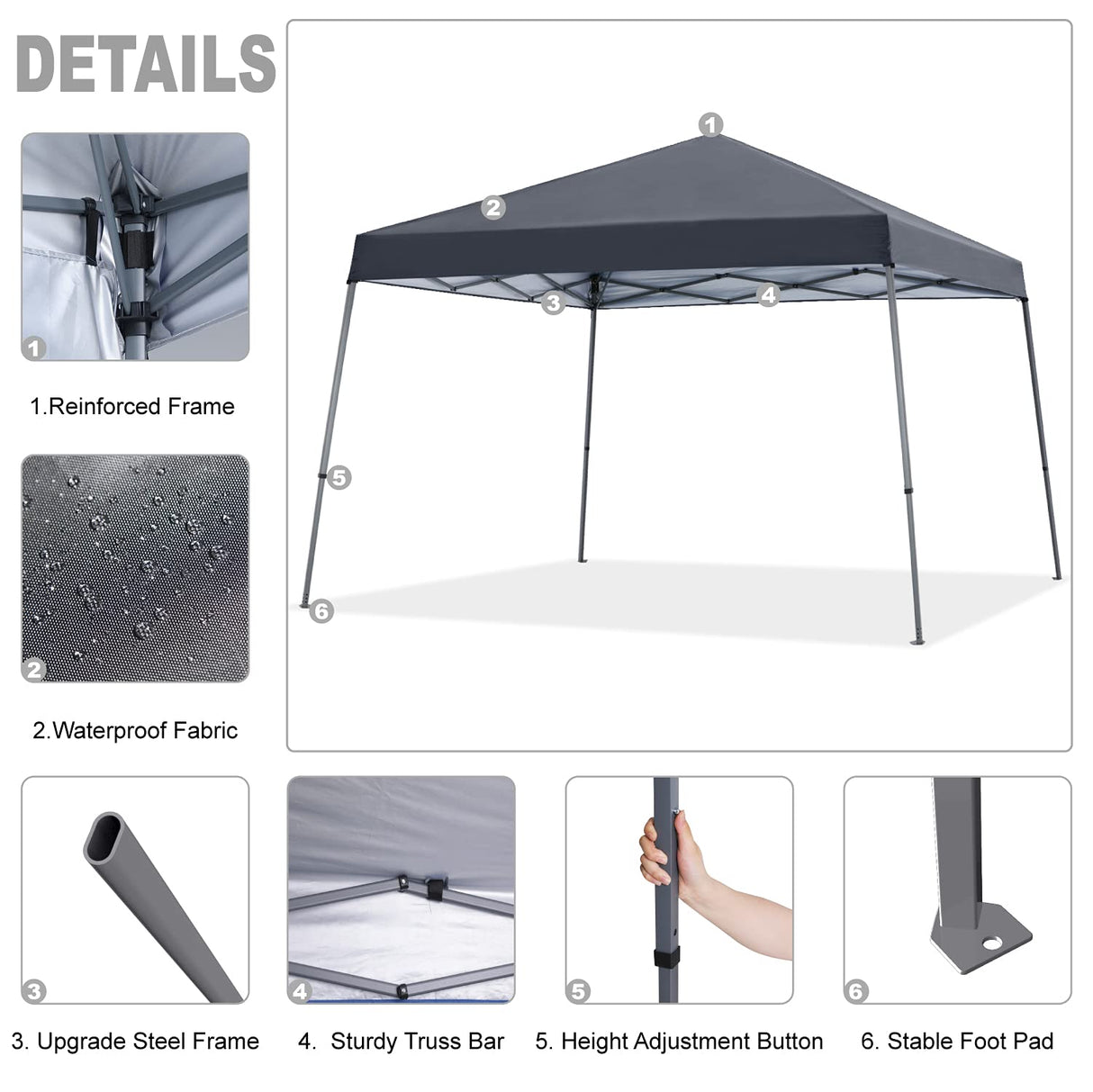 MASTERCANOPY Portable Pop Up Canopy Tent with Large Base (10x10,Dark Gray) MASTERCANOPY