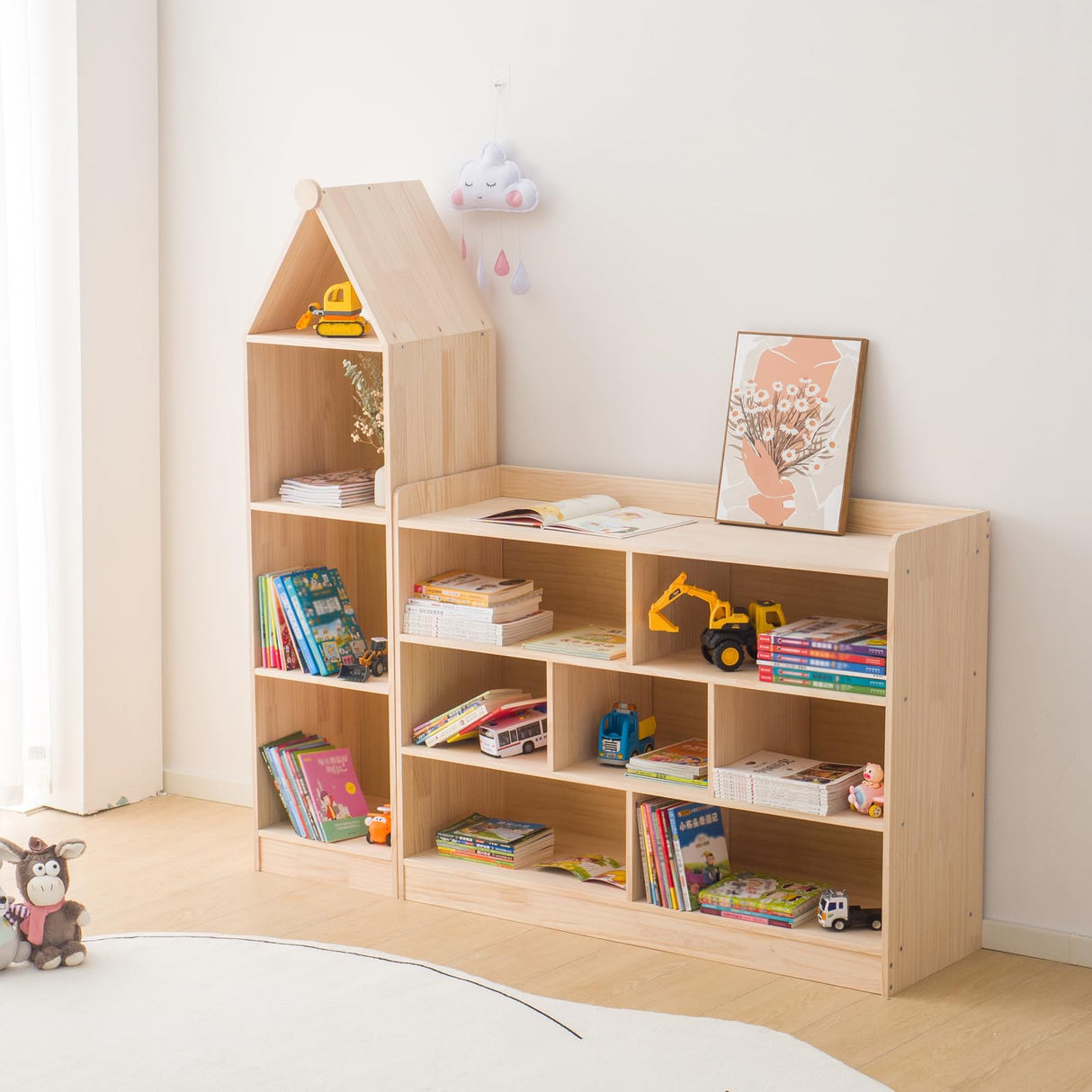 ChubanCraft 3-Tier 7-Compartment Wooden Storage Cabinet for Kids - Natural Finish Classroom Organizer ChubanCraft