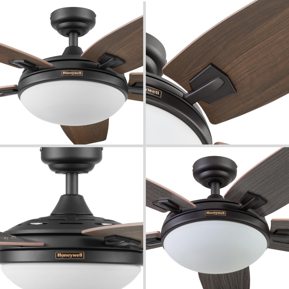 Honeywell Ceiling Fans Carmel Modern 48 Inch Ceiling Fan with Light, Remote Control Fan, LED Indoor Fan with 5 Blades, Gray Ironwood and Brown Maple Blade Finish Options, Bronze (50197-01) Honeywell