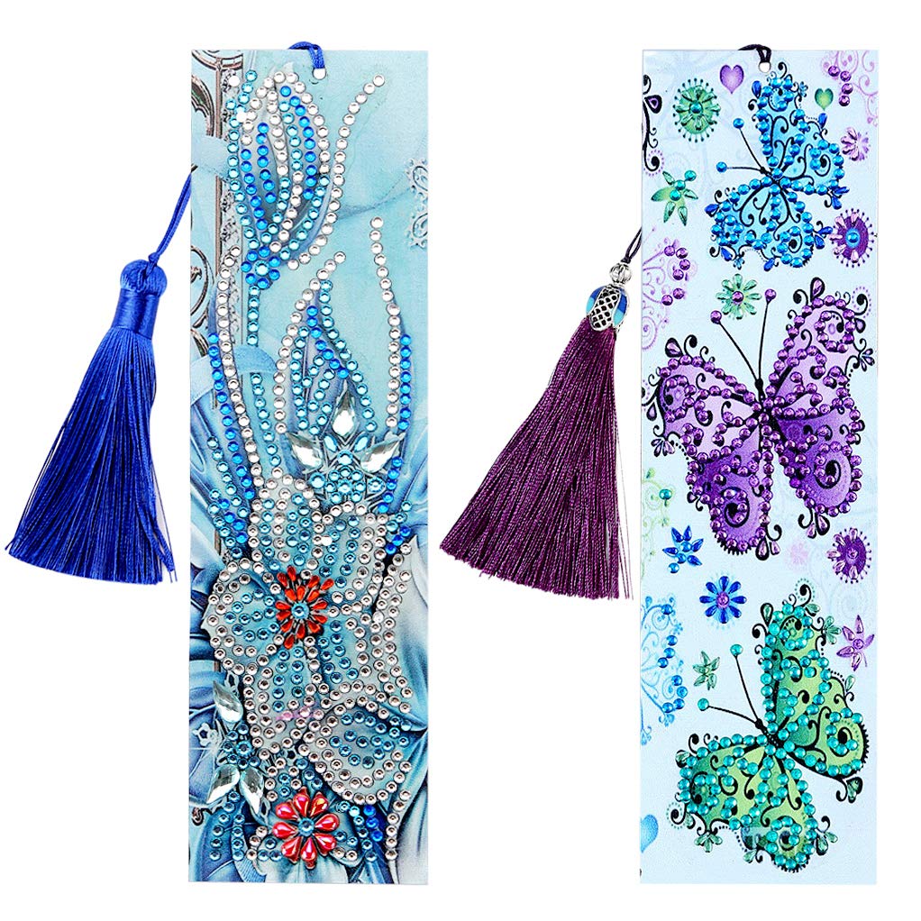 Bskifnn 2Pack Diamond and Painting Bookmarks DIY Bookmarks with Tassel Great Gifts for Christmas, Thanksgiving, New Year, Birthday Bskifnn