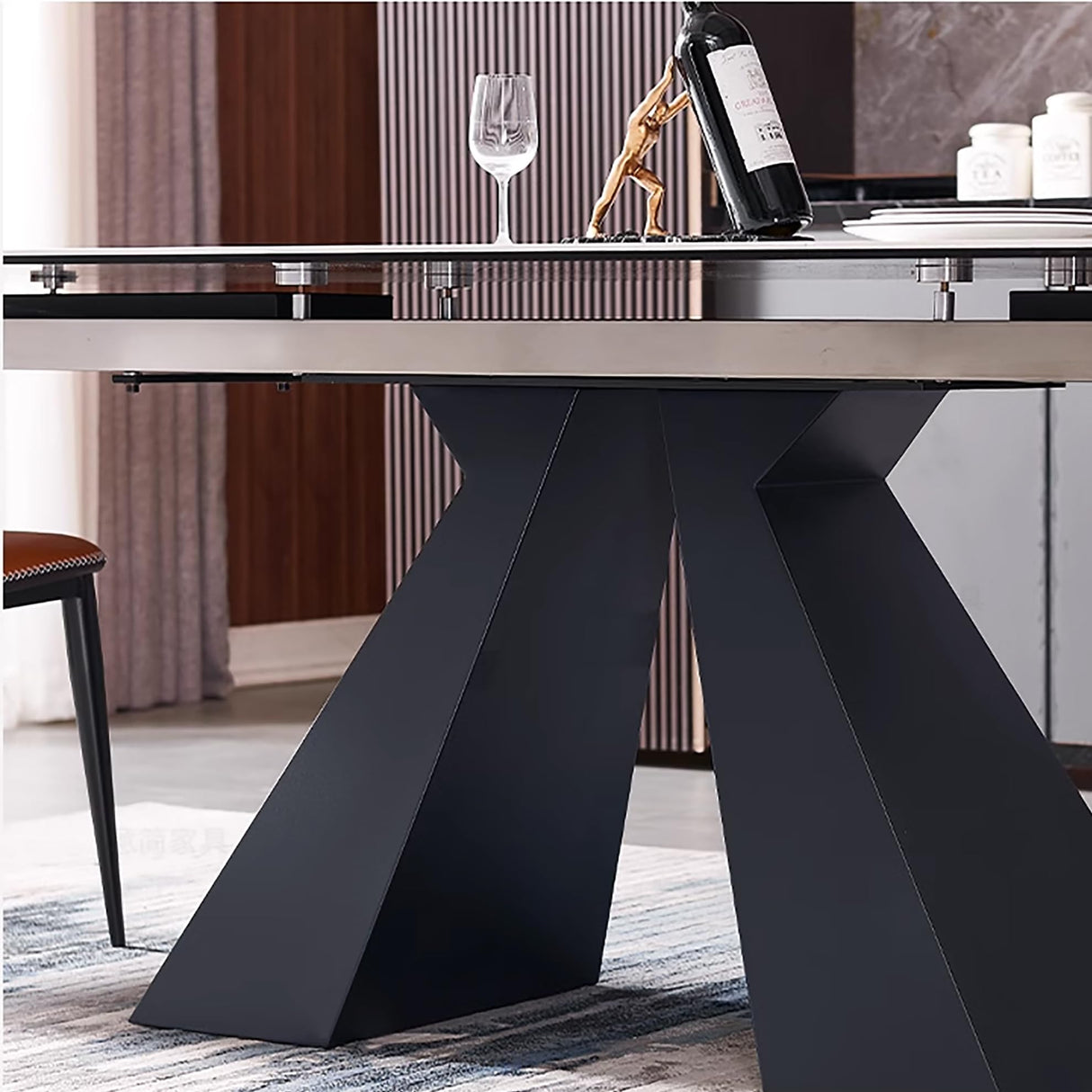 Extendable Dining Table for 8-12 Seat,Tabletop Made of Sintered Stone and Tempered Glass, Modern Style, 35.4" D x 94.5" W x 30" H, White Top TimesGate