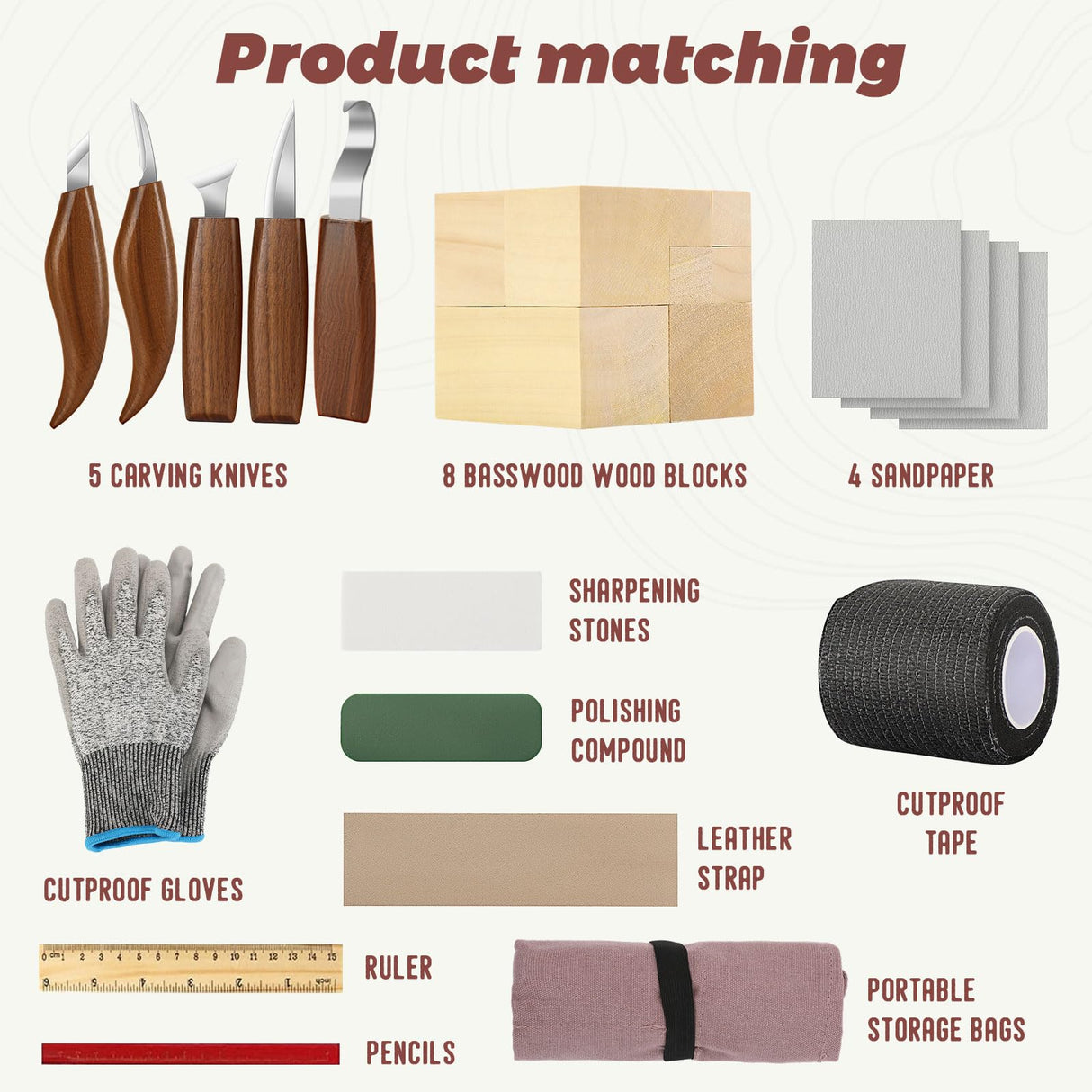 AUGSUN Wood Whittling Kit, 25 Pack Wood Carving Tools for Beginners, Hand Carving Knife Set Includes 5 Wood Carving Knives, 8 Basswood Wood Blocks, Gloves for Craft DIY Woodworking AUGSUN