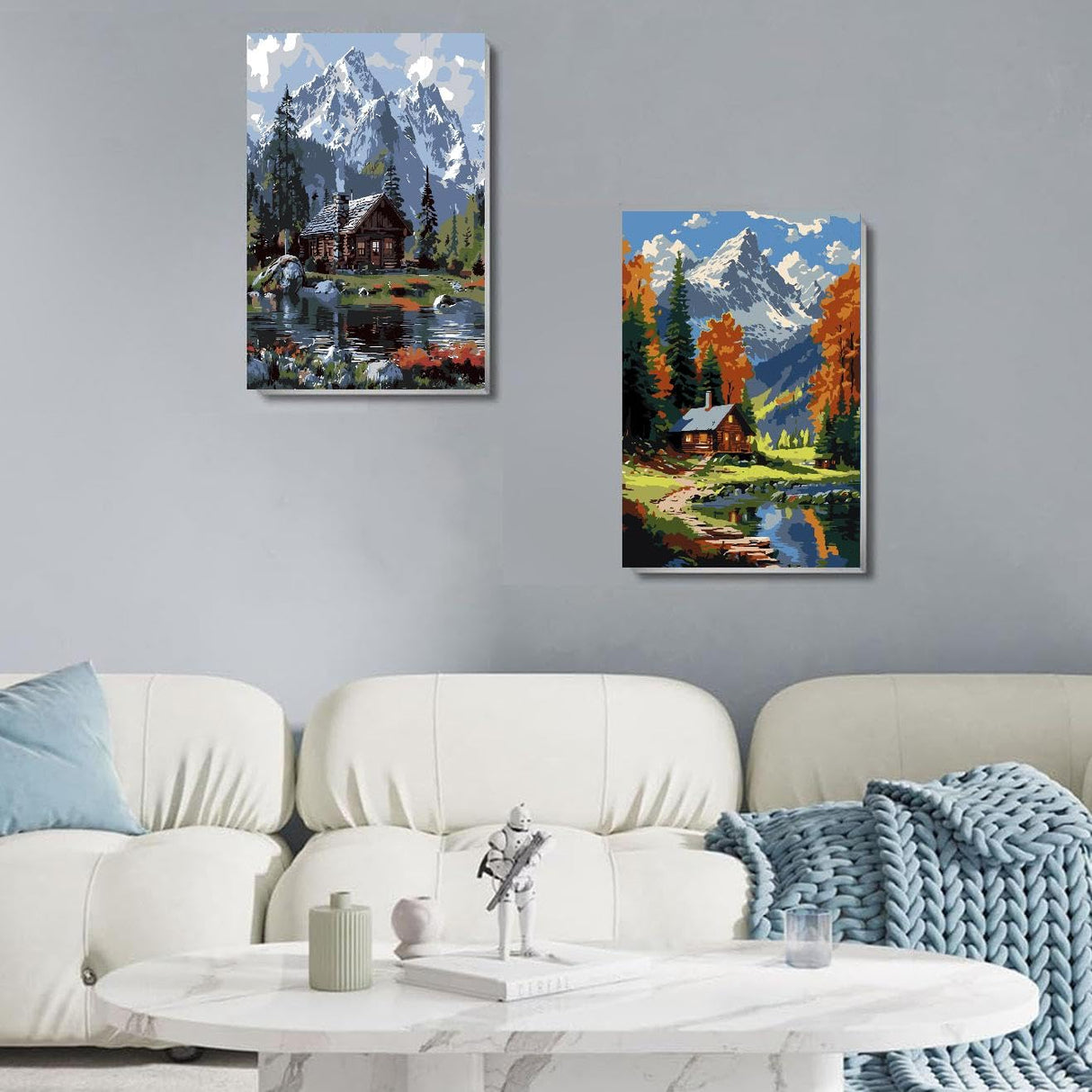 2 Pack Framed Paint by Numbers Kit for Adults - with Wooden Easel, Landscape Paint by Numbers Kit for Adults Framed, DIY Mountain Paint by Numbers with Frame for Home Wall Decor 8x12 Inch askkqtx