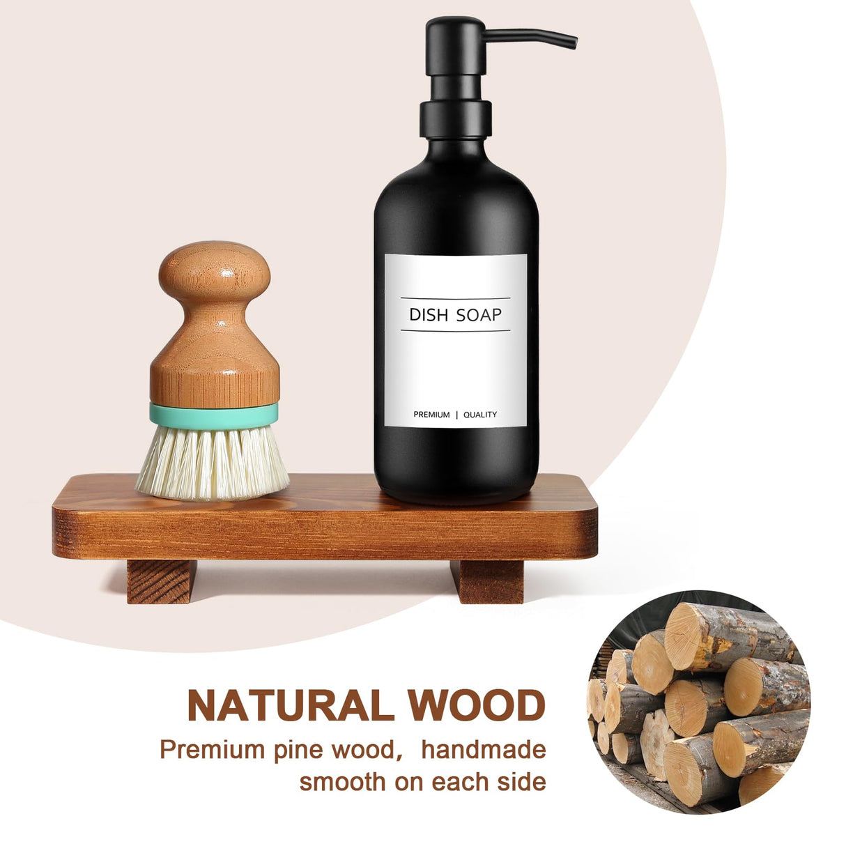 KASUNTING Small Wood Tray Pedestal Stand Farmhouse Bathroom Decor Decorative Wooden Riser Kitchen Soap Dish Holder/Tray for Vanity, Counter, Sink Kasunting