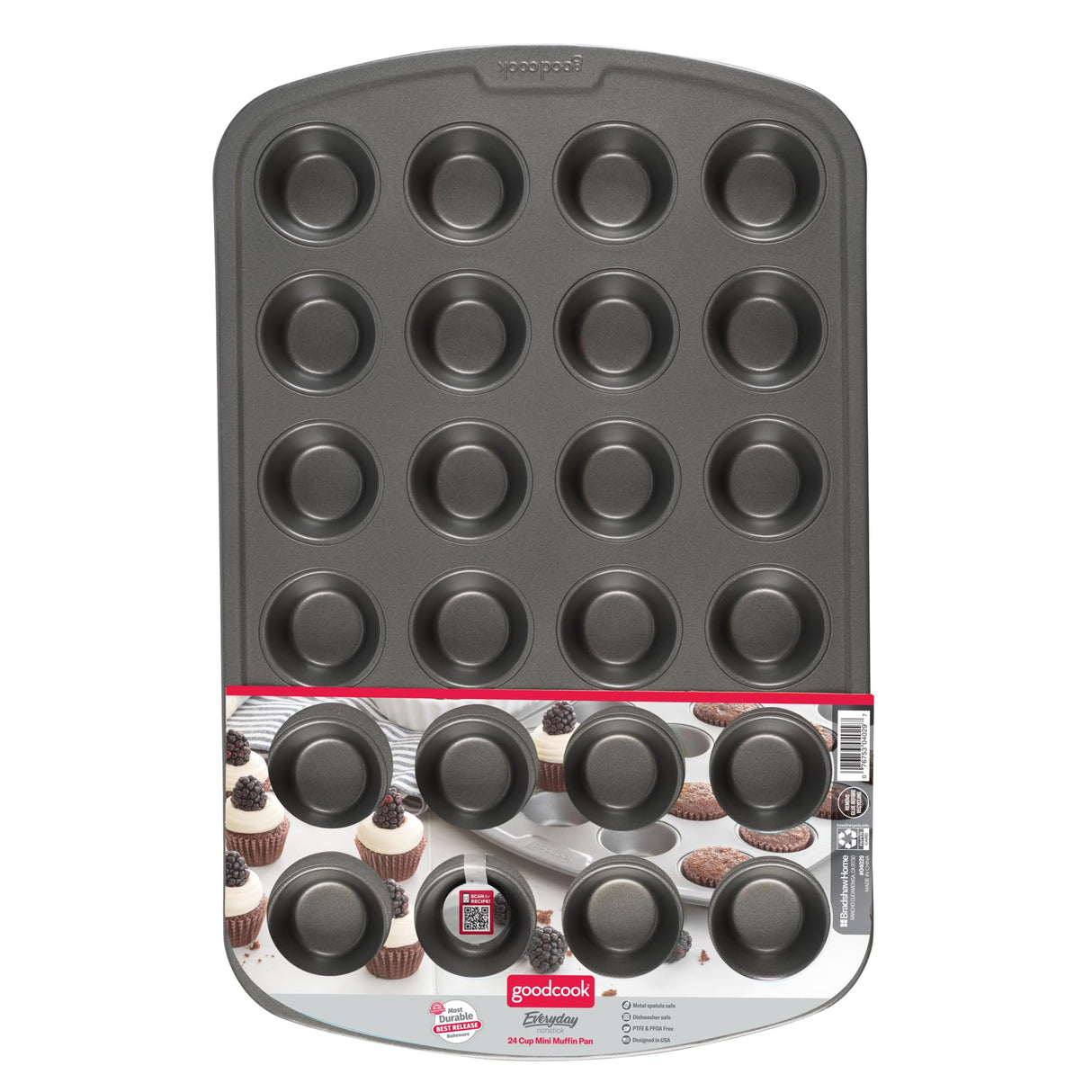 GoodCook Everyday Non-Stick Steel 24 Cup Mini Muffin Pan – Heavy Duty Small Muffin Pan, Bakeware Cupcake Pan, Delicious Baked Goods Muffin Tin Tray, Dishwasher Safe GoodCook