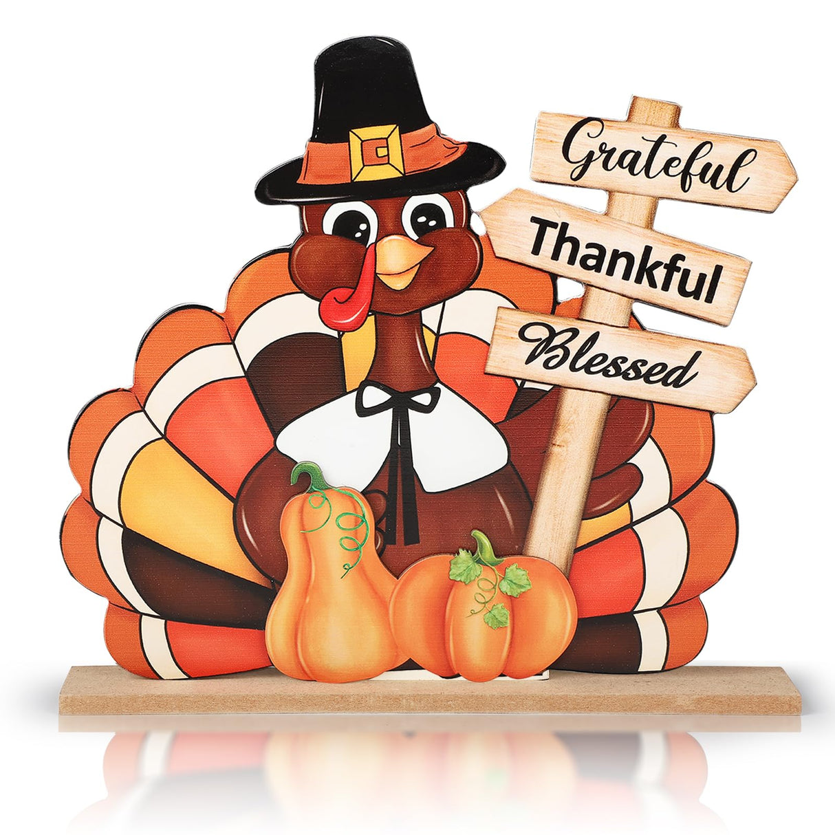 Thanksgiving Decorations Wooden Turkey Table Sign Pumpkin Autumn Table Centerpieces Standing Tabletop Happy Thanksgiving for Holiday Fall Harvest Home Room Table Shelf Farmhouse Decorations Grateful Sophena