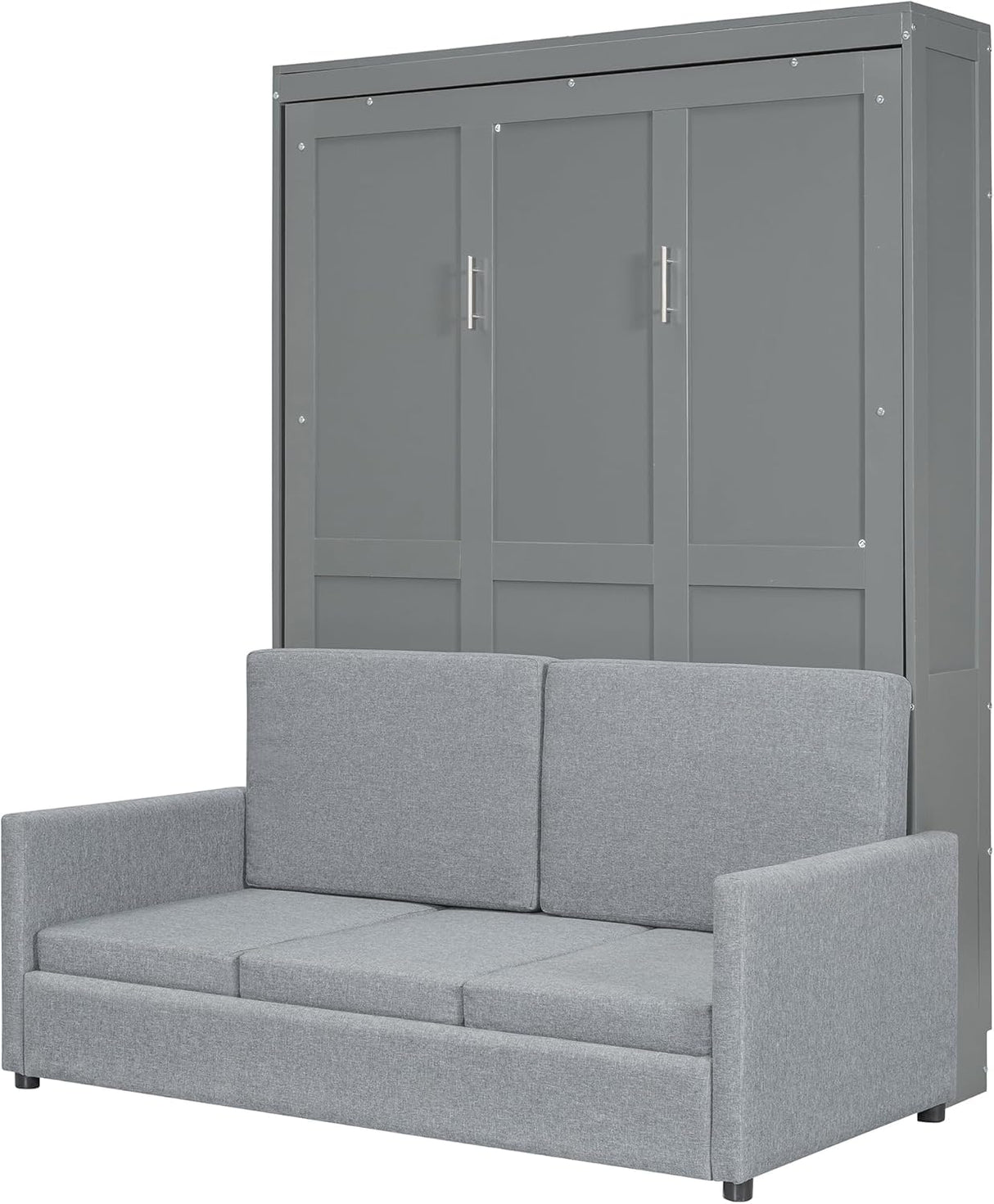 MERITLINE Full Murphy Bed with Couch,Wood Murphy Bed Cabinet with Sofa,Fold up Bed Grey Murphy Wall Bed Full Size MERITLINE