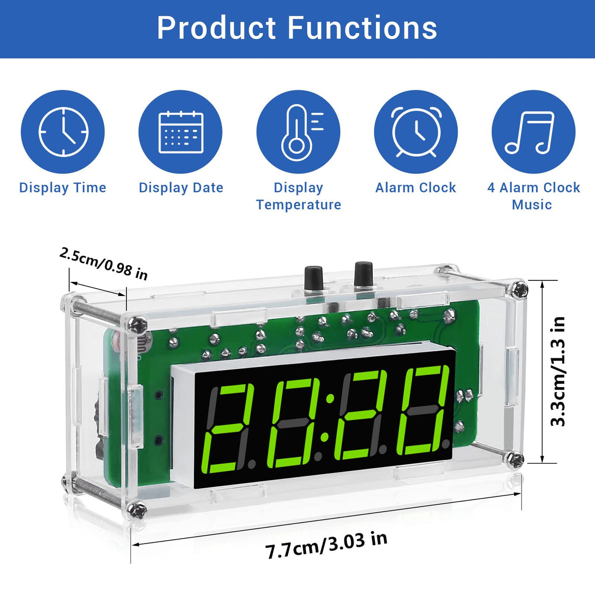 MiOYOOW TJ-56-428 4-Digit Digital DIY Clock Kits with Acrylic Shell, DIY Alarm Clock Soldering Practice Kit for Students and DIYers, DIY Electronics Kit for Learning Electronics MiOYOOW