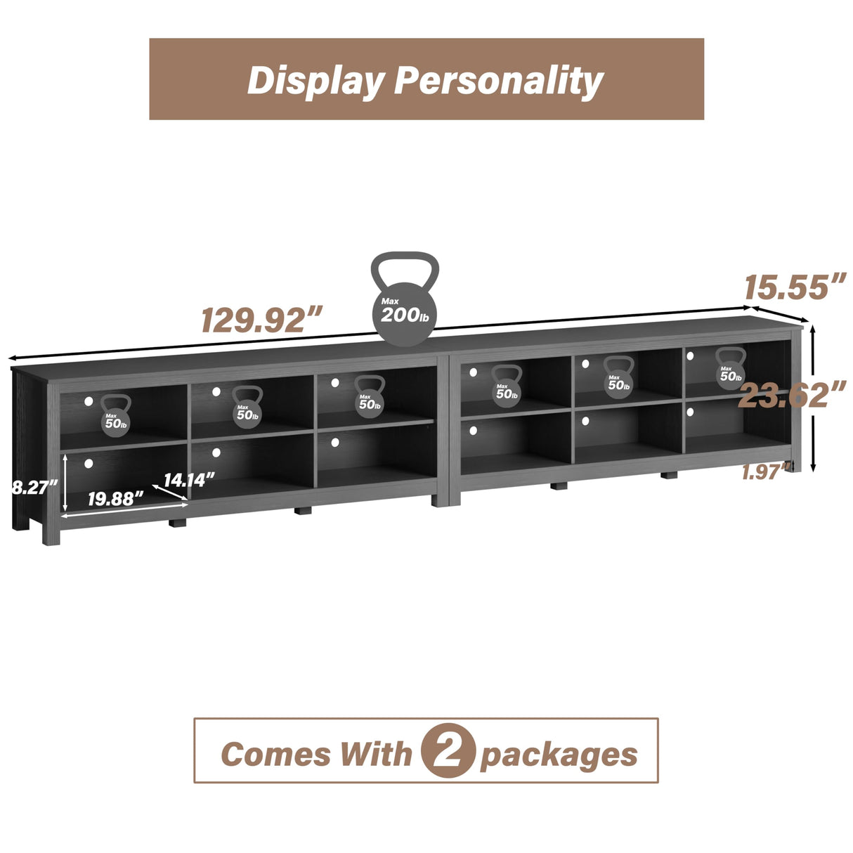 BVIUNTWO TV Stand for 110 Inch TV, Black Entertainment Center for 90+ inch TV Console Table with 12 Cubby Storage, Classic Television Stands for Living Room,Bedroom BVIUNTWO