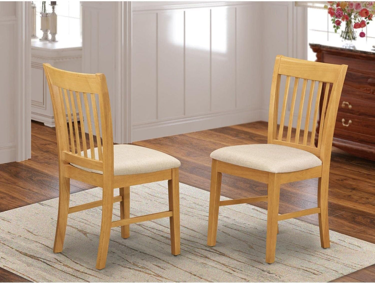 East West Furniture Norfolk Kitchen Dining Linen Fabric Upholstered Wood Chairs, Set of 2, Oak East West Furniture