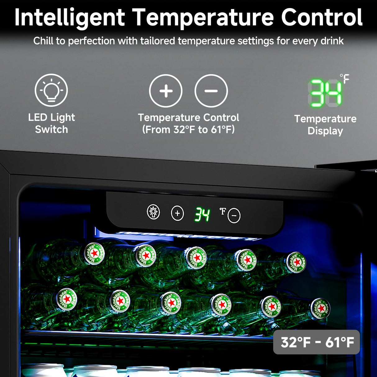 Feelfunn Beverage Refrigerator and Cooler - 126 Can Mini Fridge Glass Door for Soda Beer Wine - Freestanding Beverage Fridge for Bedroom Office Bar, 4 Adjustable Shelves, 3.2 Cu.Ft, Black Feelfunn