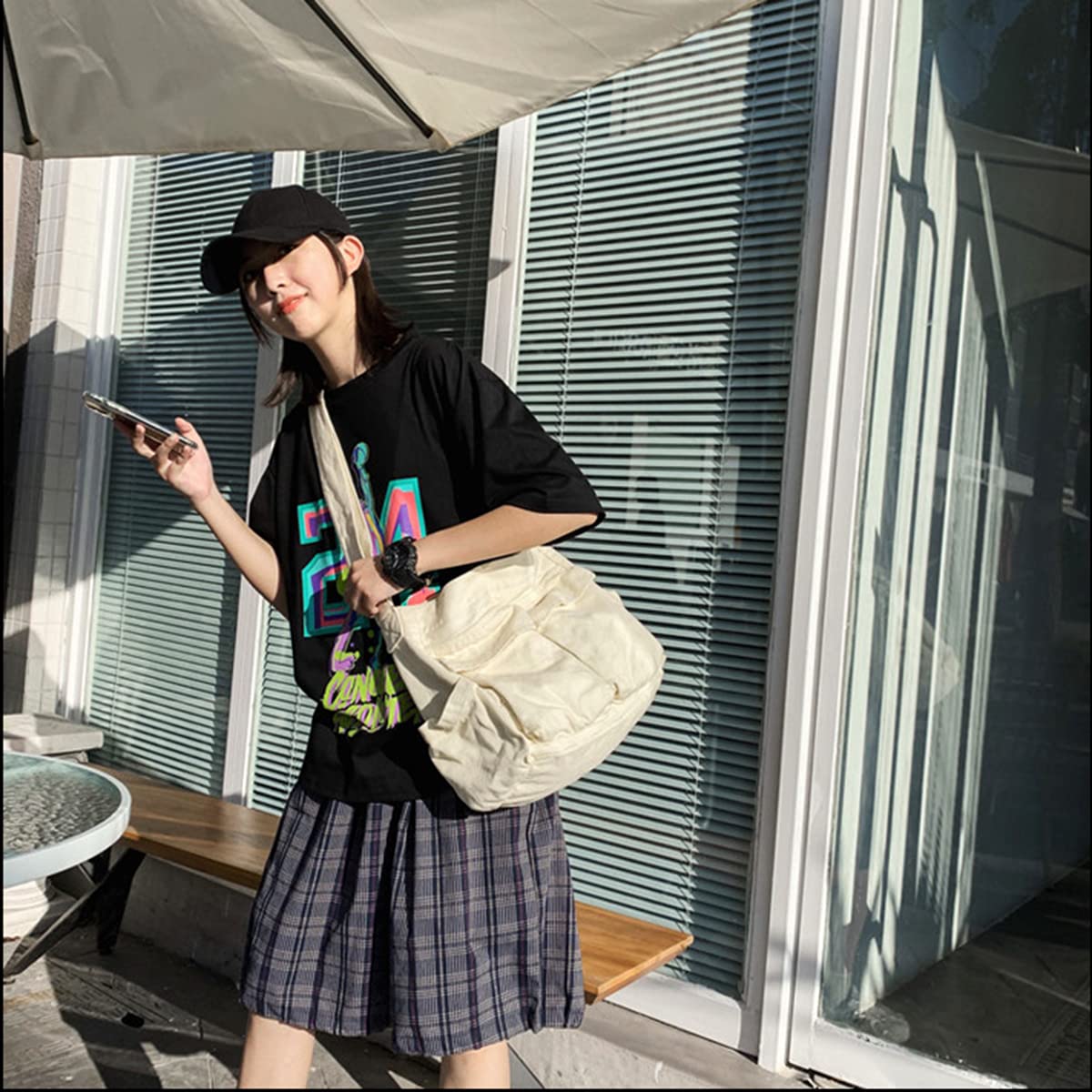 GAXOS Aesthetic Cute Messenger Bag for School Vintage White Canvas Crossbody for Women Shoulder Laptop Bag GAXOS