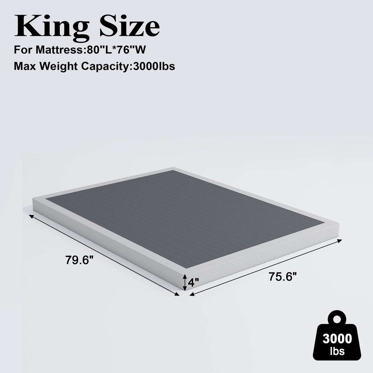 Vehowy 4 Inch Box Spring for King Bed,King Size Box Spring Only,Heavy Duty Mattress Foundation,Metal Bed Base,Non-Slip,Easy Assembly Vehowy