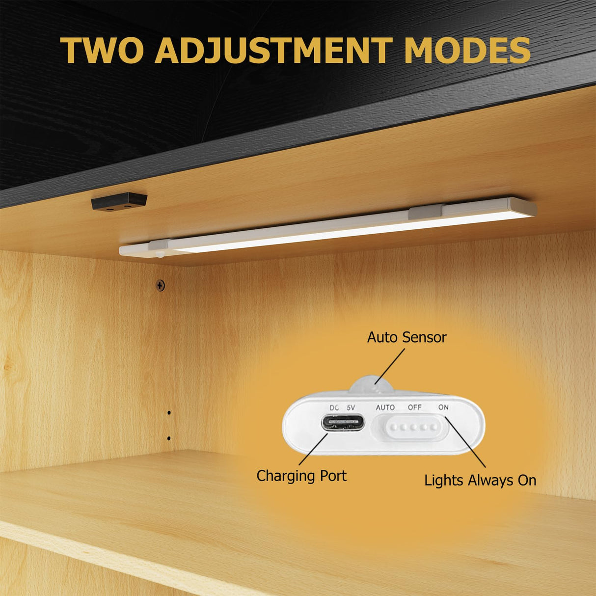 ROOMTEC Modern Farmhouse Arched Cabinet with Auto Sensor Light and Adjustable Shelves in Black Oak ROOMTEC