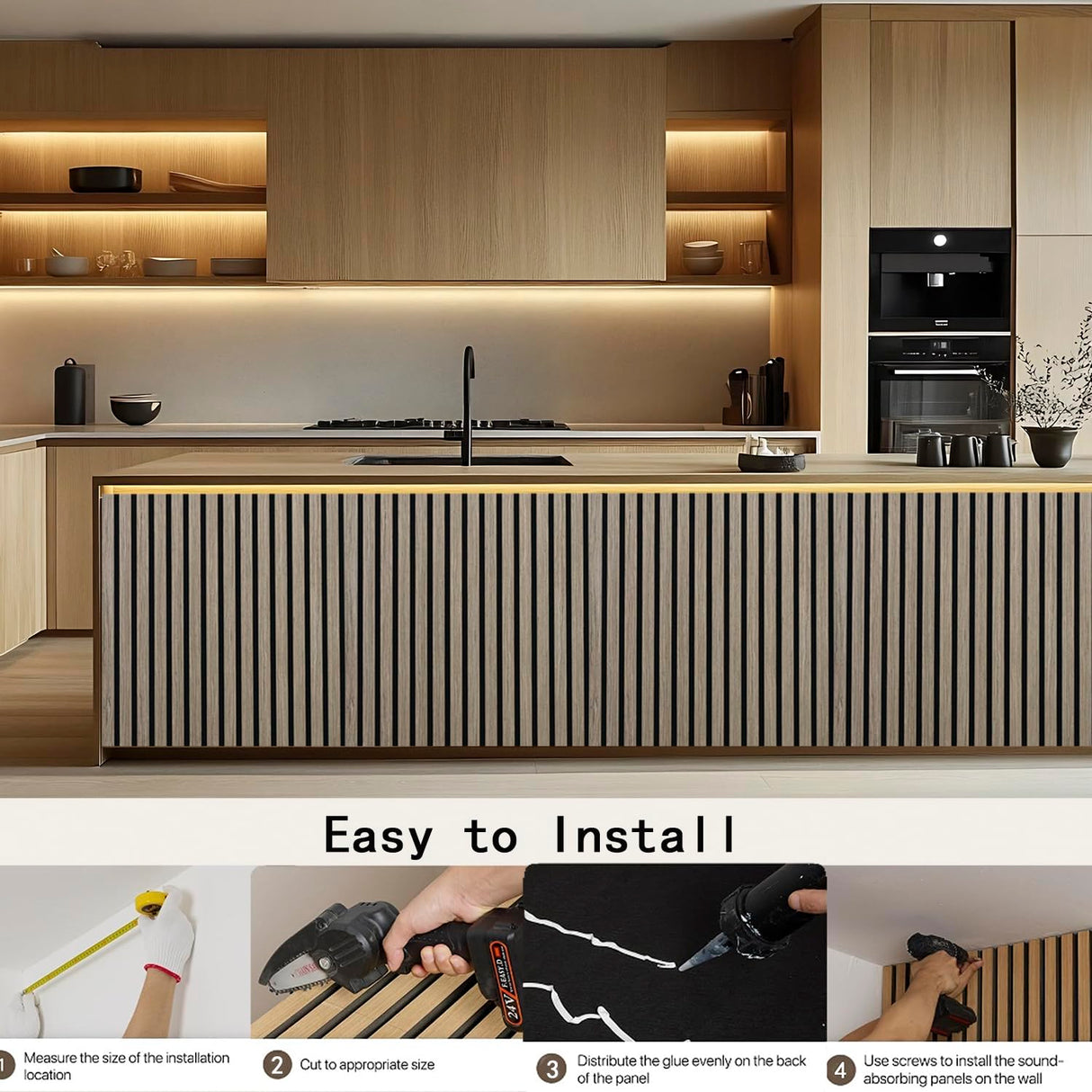 94.5 x 23.6 in Acoustic Wood Wall Panels,3D Flexible Soundproof Wall Panels,Wood Slat Wall Panel for Interior Wall Decor (White Oak) TRAIN2 ART