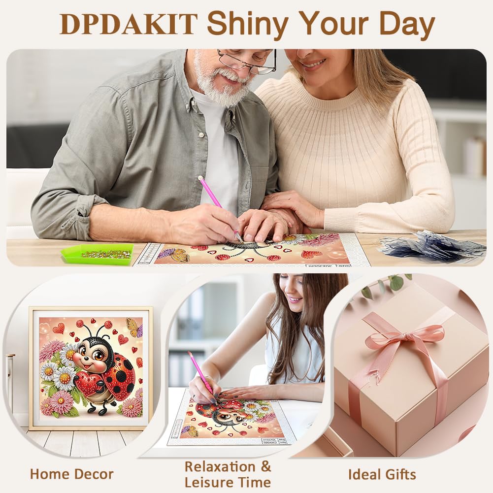 DPDAKIT Diamond Painting Kits Ladybug, 5D Special Shape Diamond Art Kits for Adults, Crystal Rhinestones Art Craft for Beginners DIY Home Wall Decor Gift, 12 × 12 Inches DPDAKIT