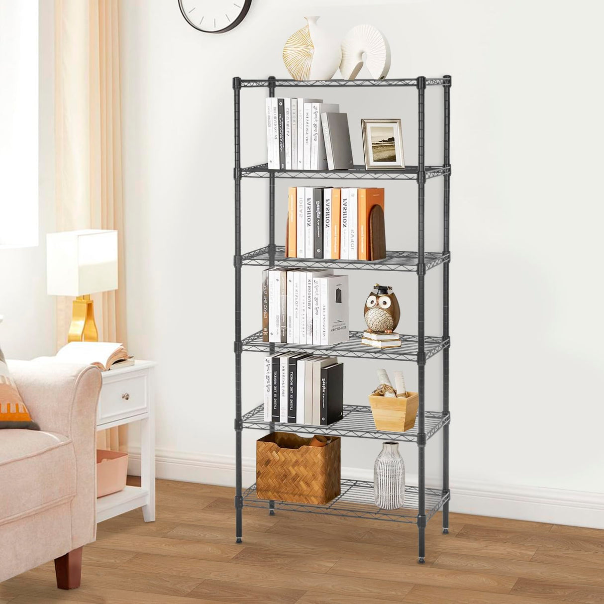 PayLessHere | 6-Tier Wire Shelf | 23"x13"x59" | Black | Adjustable Racks | Heavy-Duty Storage Shelves, Holds Upto 1500 lbs | Rust-Resistant, No-Tool Assembly | for Home, Garage Shelving PayLessHere