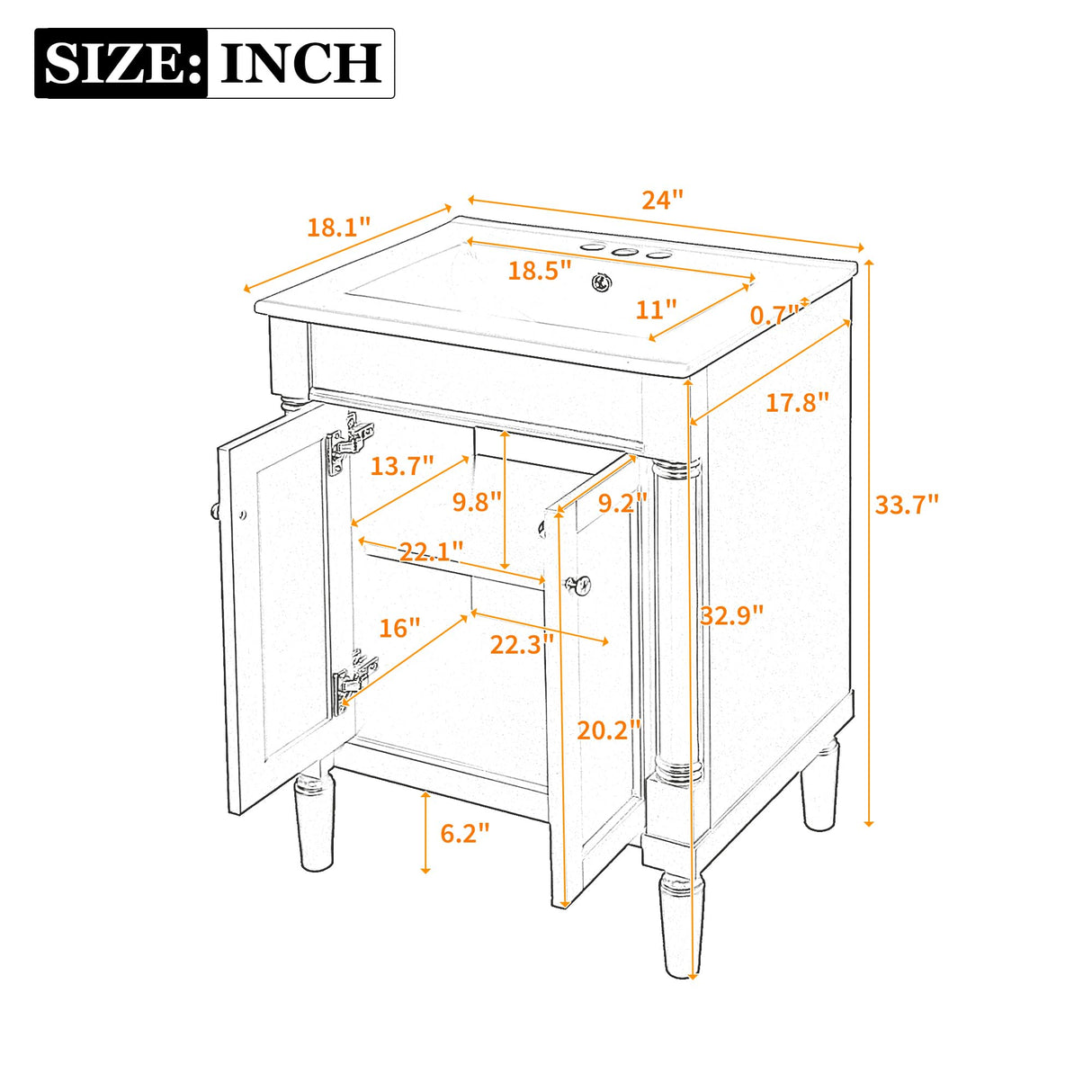Virubi 24 Inch Bathroom Vanity with Single Sink Combo Set, Modern Bathroom Storage Cabinet with Double Soft Closing Doors, Solid Wood Frame Bathroom Vanities. Virubi