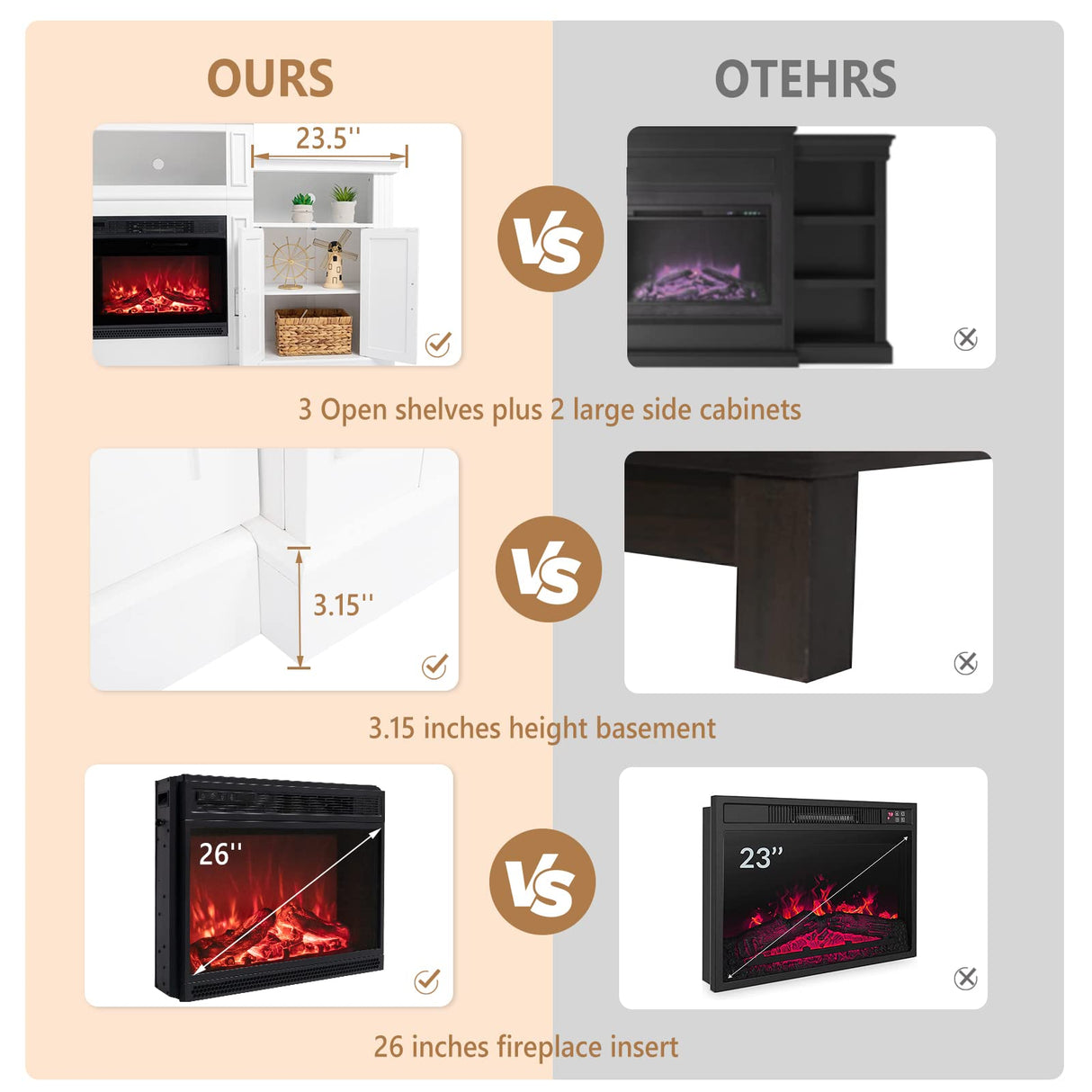 VINGLI Electric Fireplace with Mantel, Fireplace TV Stand for TVs Up to 85'', Modern Entertainment Center with Storage, TV Console with Shelves for Living Room and Bedroom (White, 79'' x 16'' x 41'') VINGLI