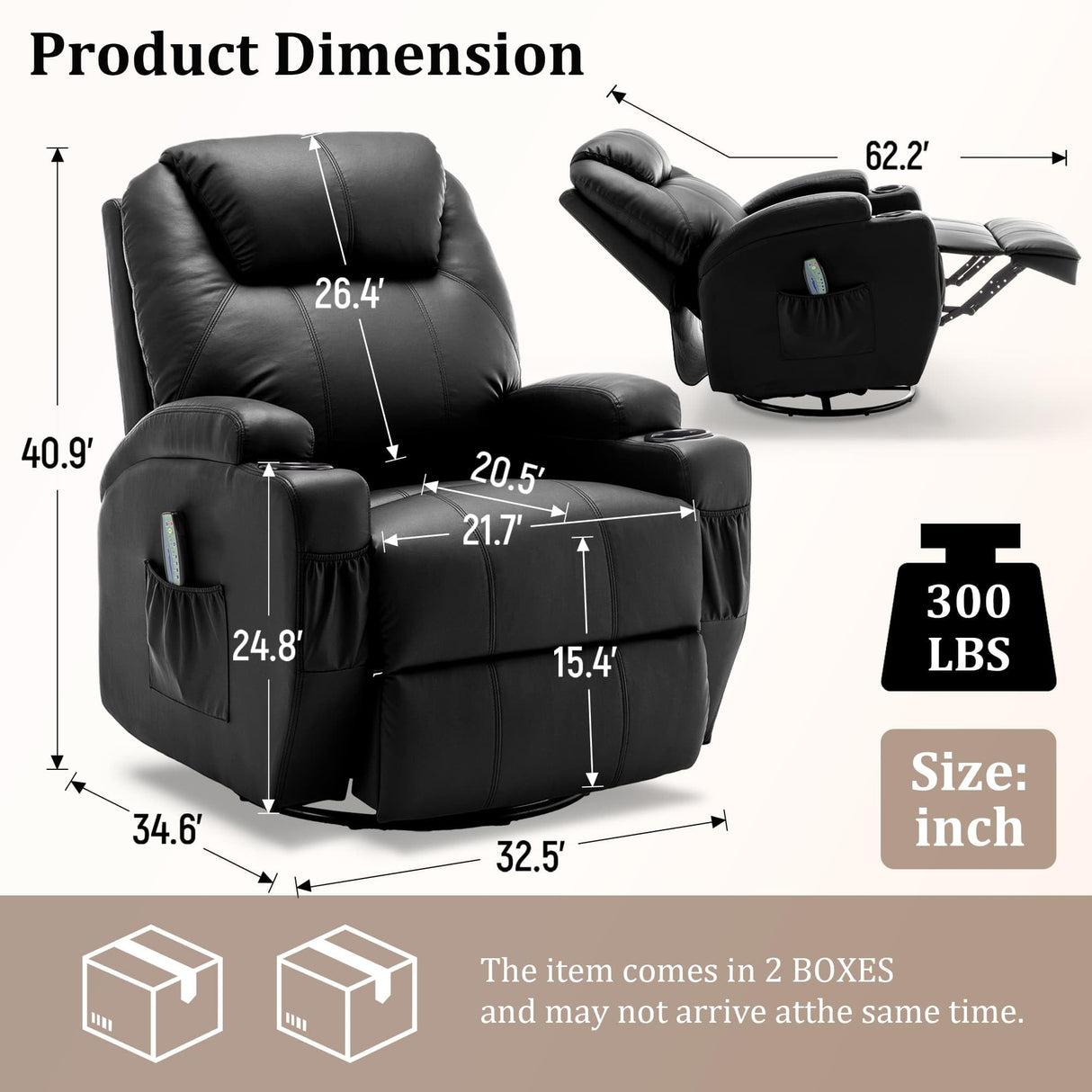 Korser Recliner Chair, Rocking Chair with Massage and Heat, 360° Swivel Recliner Chairs for Adults, Rocker Manual Recliner with Remote Control and Cup Holder for Living Room, Bedroom, Nursery Korser
