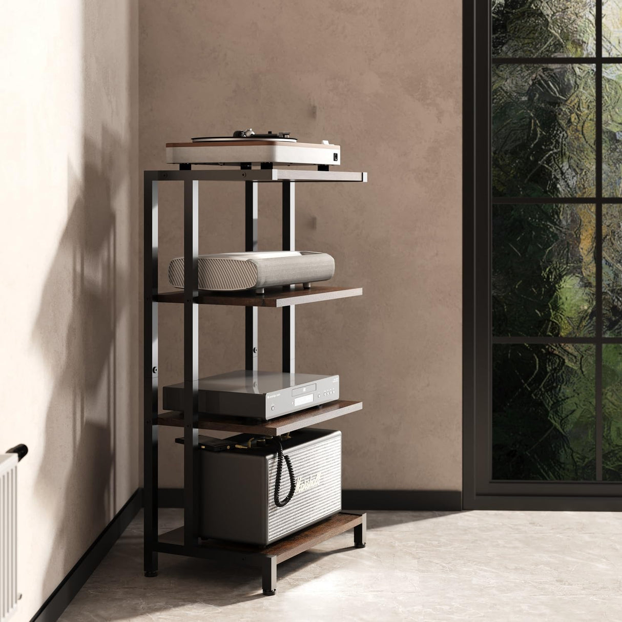 X-cosrack 4-Tier AV Media Stand Corner Shelf Wooden Corner Shelves Component Cabinet Stereo Audio Rack Stand Tower Perfect for DVD Players:Game Console:TV Box:Cable Box:Xbox:WiFi Router X-cosrack