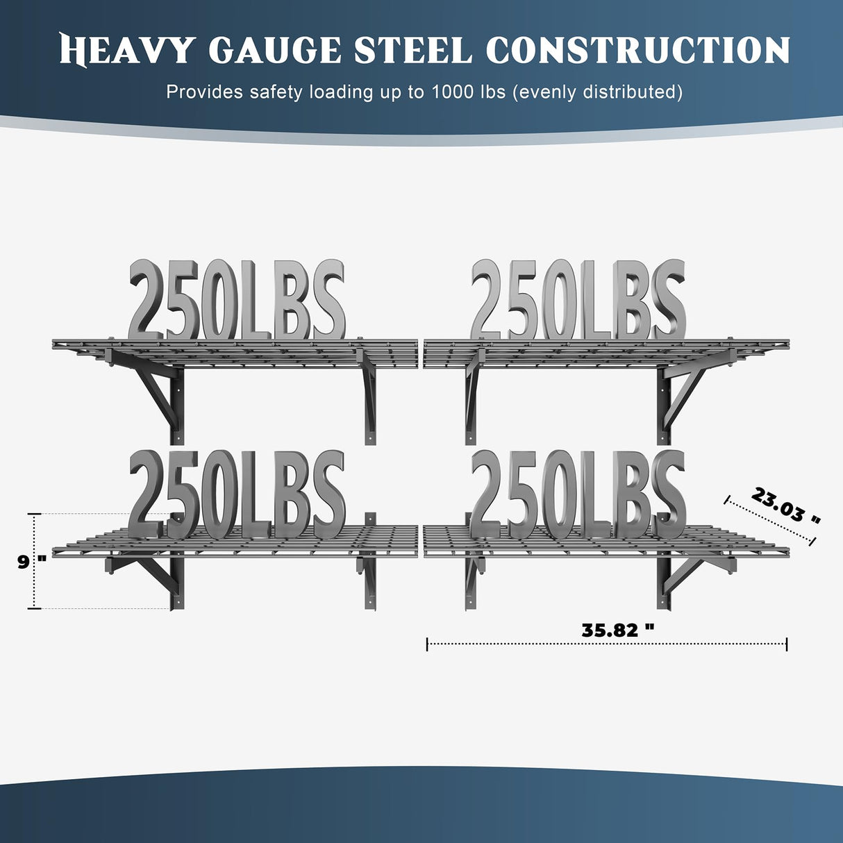 Jusgym 4 Pack Heavy Duty Garage Wall Shelving Set (2x3ft), Wall Mounted Garage Shelves 1000lbs Capacity, 24"x72" Shelf Storage Rack Floating Shelves, Black Jusgym
