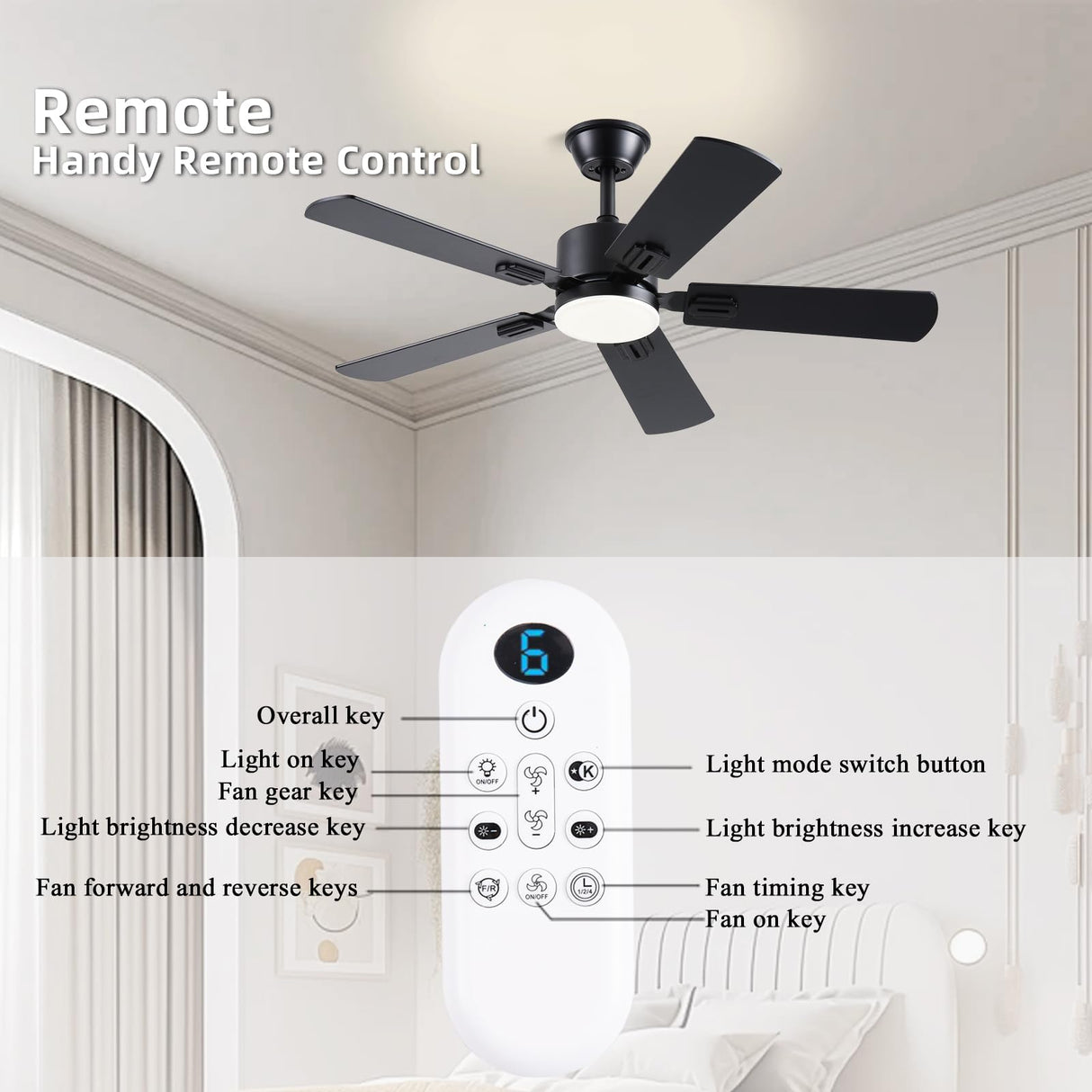 FUMLTP 42 inch Modern Ceiling Fans with Lights APP/Remote Control, Low Profile Reversible 6 Speeds Ceiling Fan Light for Indoor/Outdoor Patio Bedroom Living Room,Black FUMLTP