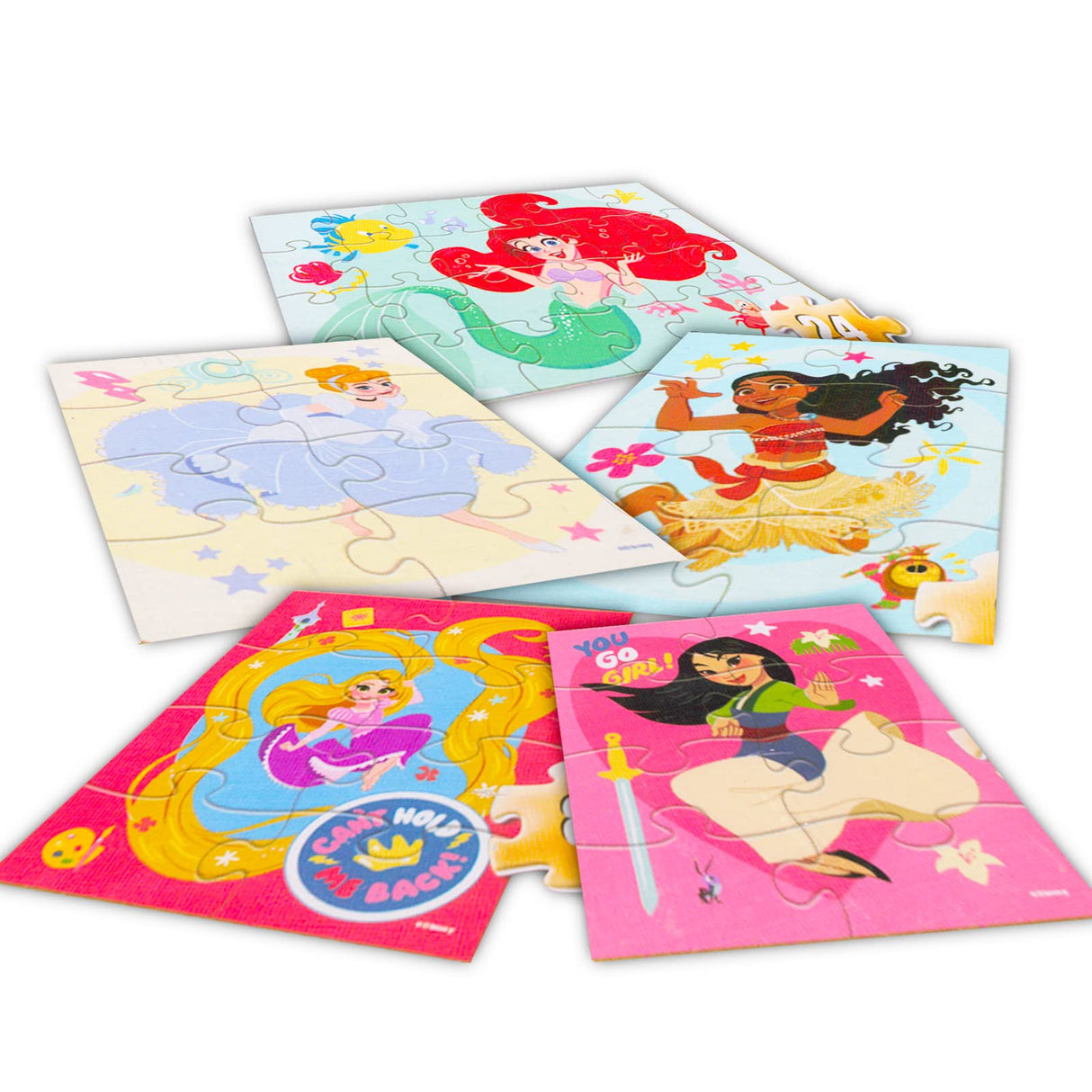 Princess Wooden Puzzle 5 Pack - 24 Piece Princess Wood Puzzles Bundle with Holding Tray Princess Puzzles for Kids with Princess Stickers and More (Kids Princess Jigsaw Puzzles) Disney