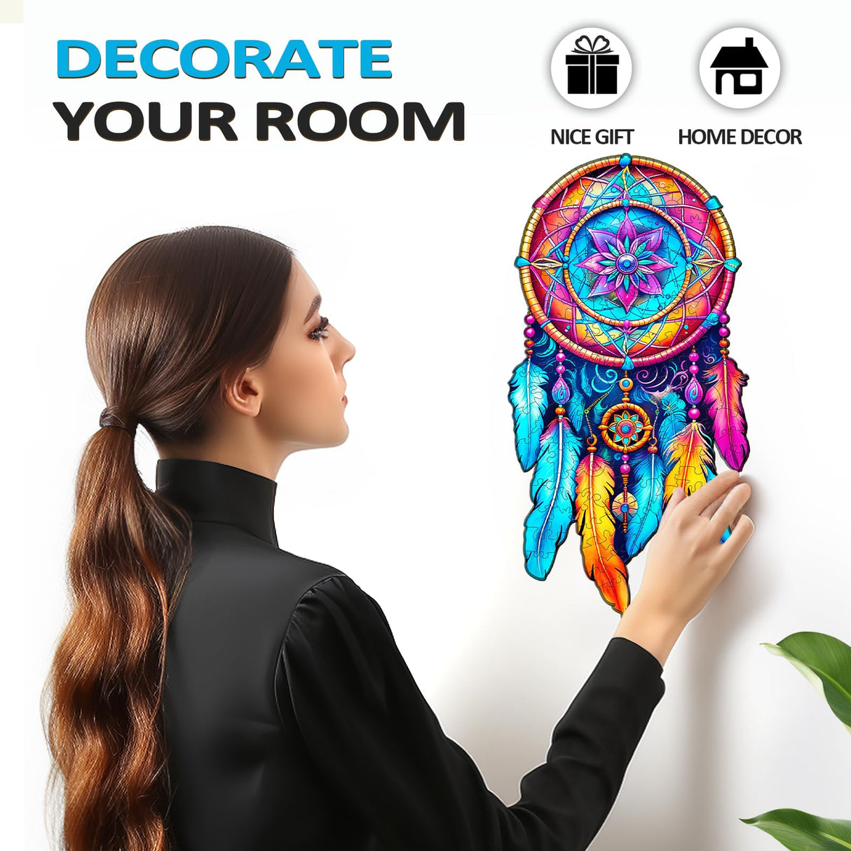 masseruon Mandala Puzzles for Adults, 190 Piece Puzzles for Adults-Mandala Dream Catcher(L,14.2x7.4inches), Unique Round Jigsaw Puzzles, Creative Colorful Shaped Puzzles masseruon
