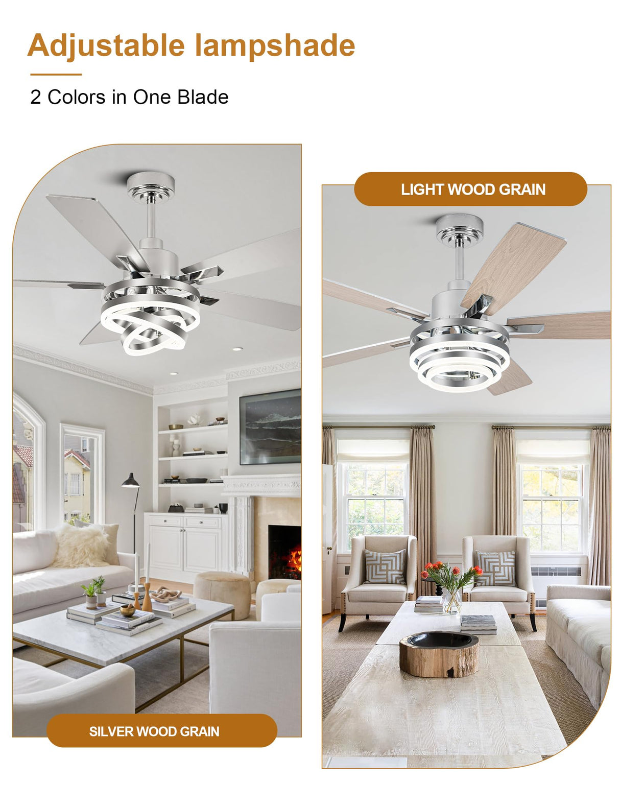 Curve Curio 52" Ceilling Fan with Light Chandelier Fan Modern DC Motor Dimmable Led Fandelier Ceiling Fan with Light for Bedroom, Living Room Curve Curio