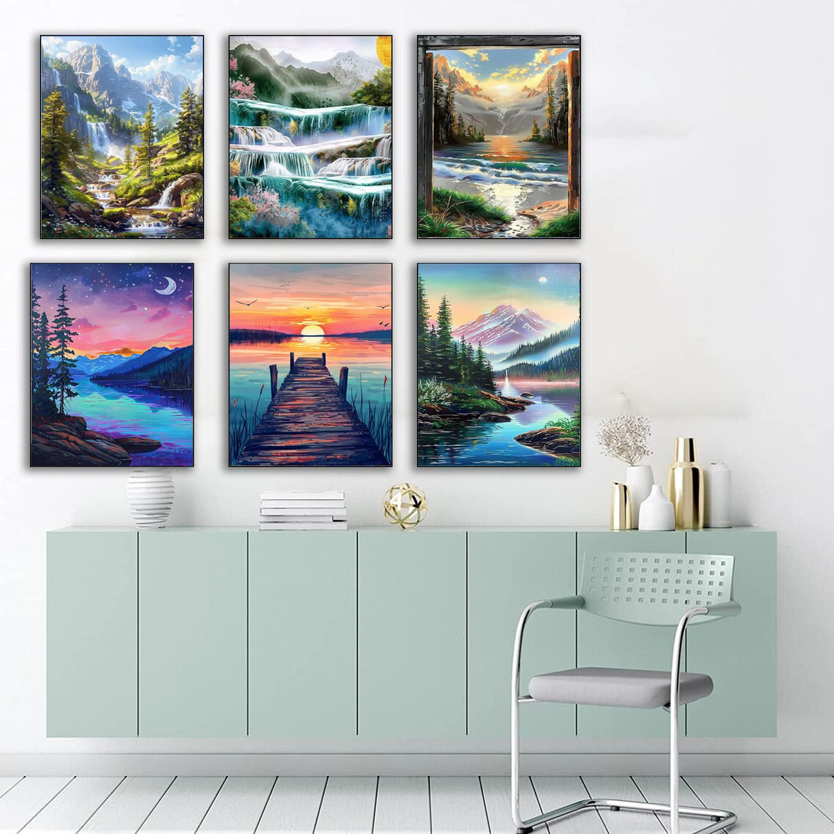 EWJRNSF 6 Pack 5D Diamond Painting Kits for Adults, Landscape Diamond Arts Kits Diamond Art Sets,Gem Painting by Number Kits for Adults Beginners Home Wall Decor 11.8x15.7 Inches EWJRNSF