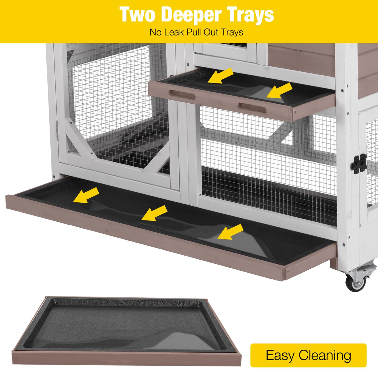 Aivituvin Rabbit Cage Indoor Outdoor Bunny Hutch on Wheels, 2 Story Wood Guinea Pig Cages with 2 Deeper Pull Out Trays Aivituvin