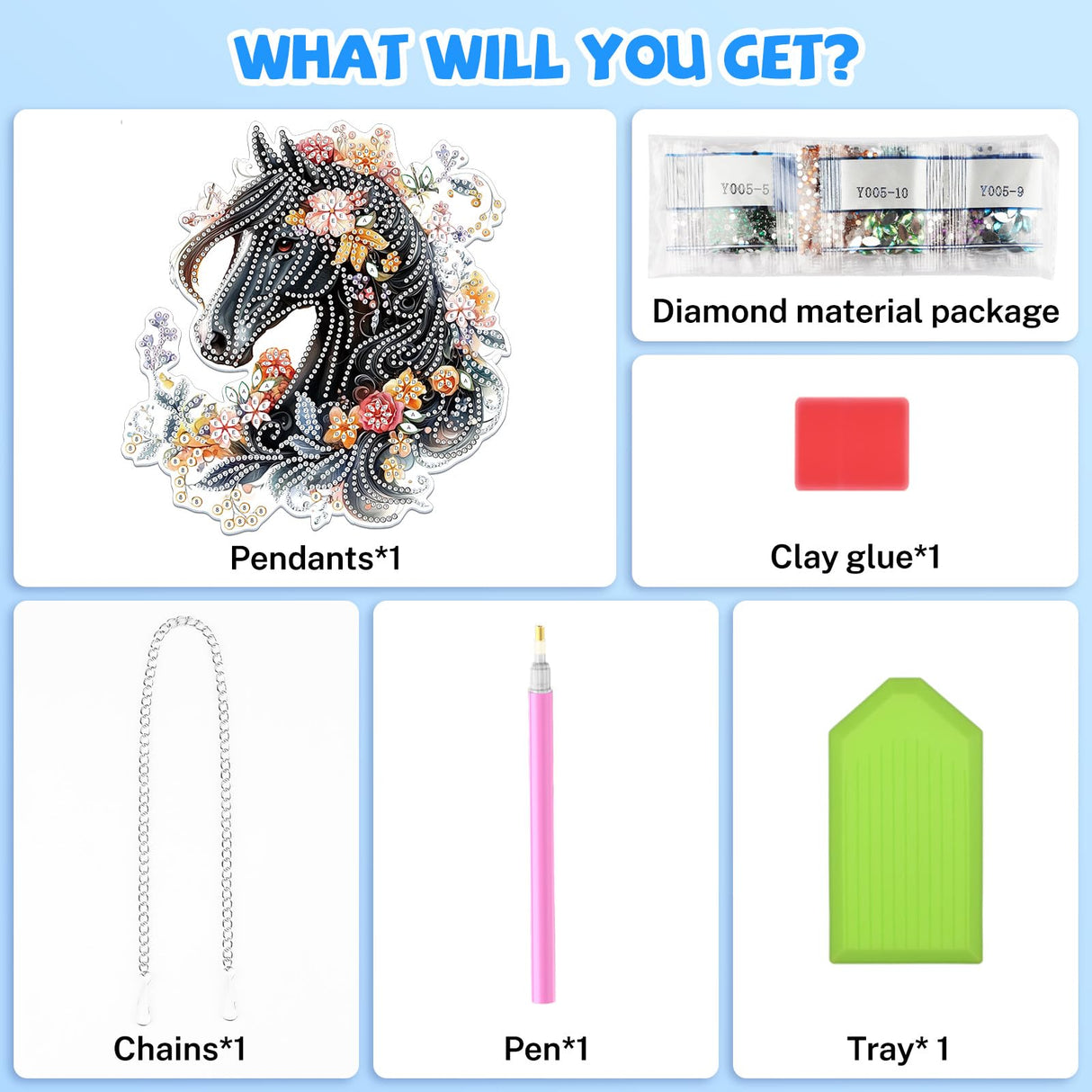 Bowetile Hanging Diamond Art Horse Kits for Adults Beginners, 5D Special Shape Diamond Painting Horse Kits, Animal Diamond Gem Art Suncatchers Painting Pendant Ornament for Home Garden Wall Decor Bowetile