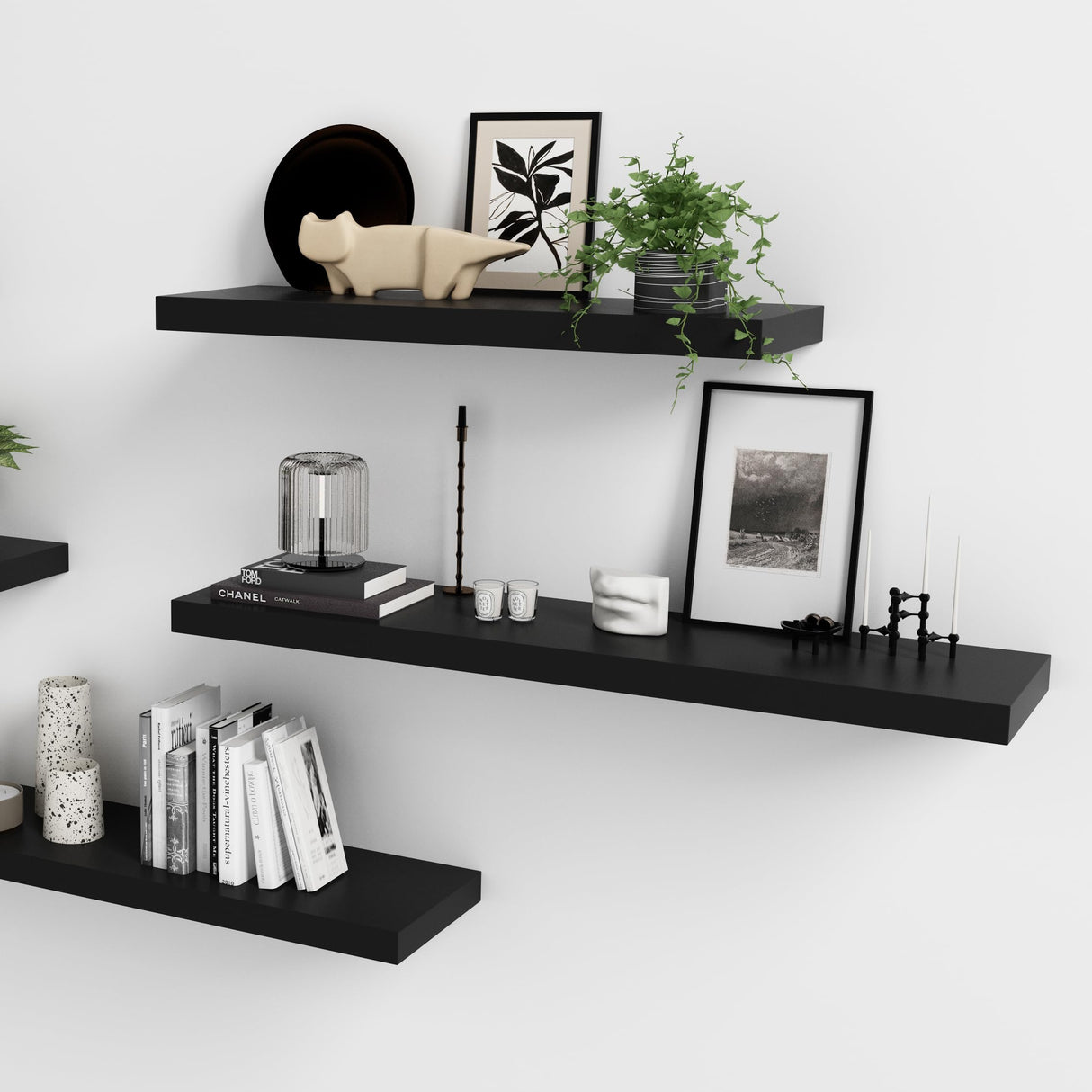 WELLAND 60 inch Black Mission Floating Shelves for Wall, Bathroom Wall Mount Shelves, Wood Modern Display Shelves, Book Shelves,for Bedroom,Living Room and Kitchen WELLAND
