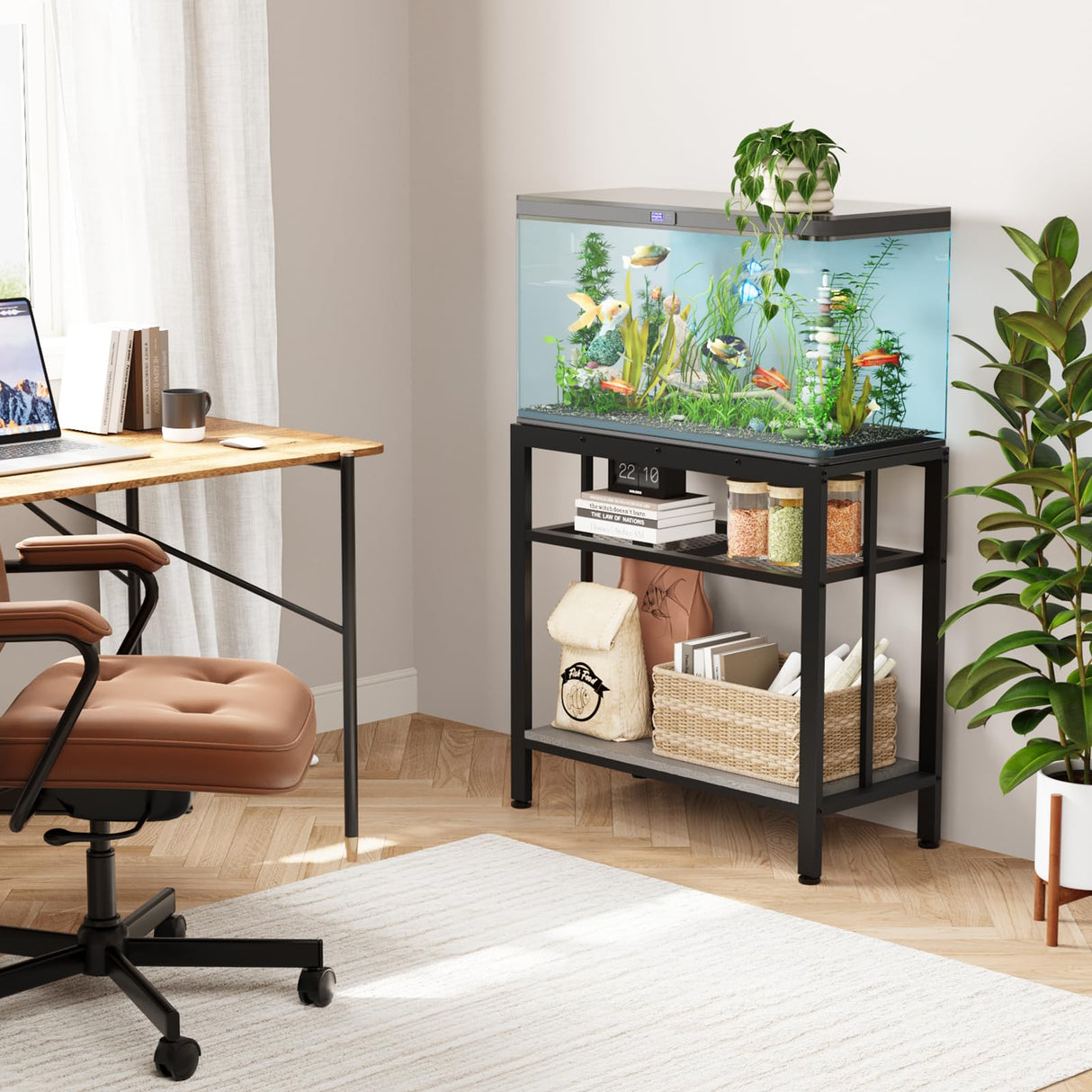 VOWNER 20-29 Gallon Fish Tank Stand - Metal Aquarium Stand, 30.7" L x 13.8" W x 29.5" H, Heavy Duty Reptile Tank Stand, Adjustable 3-Tier Fish Tank Rack Shelf for Home Office, 440LBS Capacity, Grey VOWNER