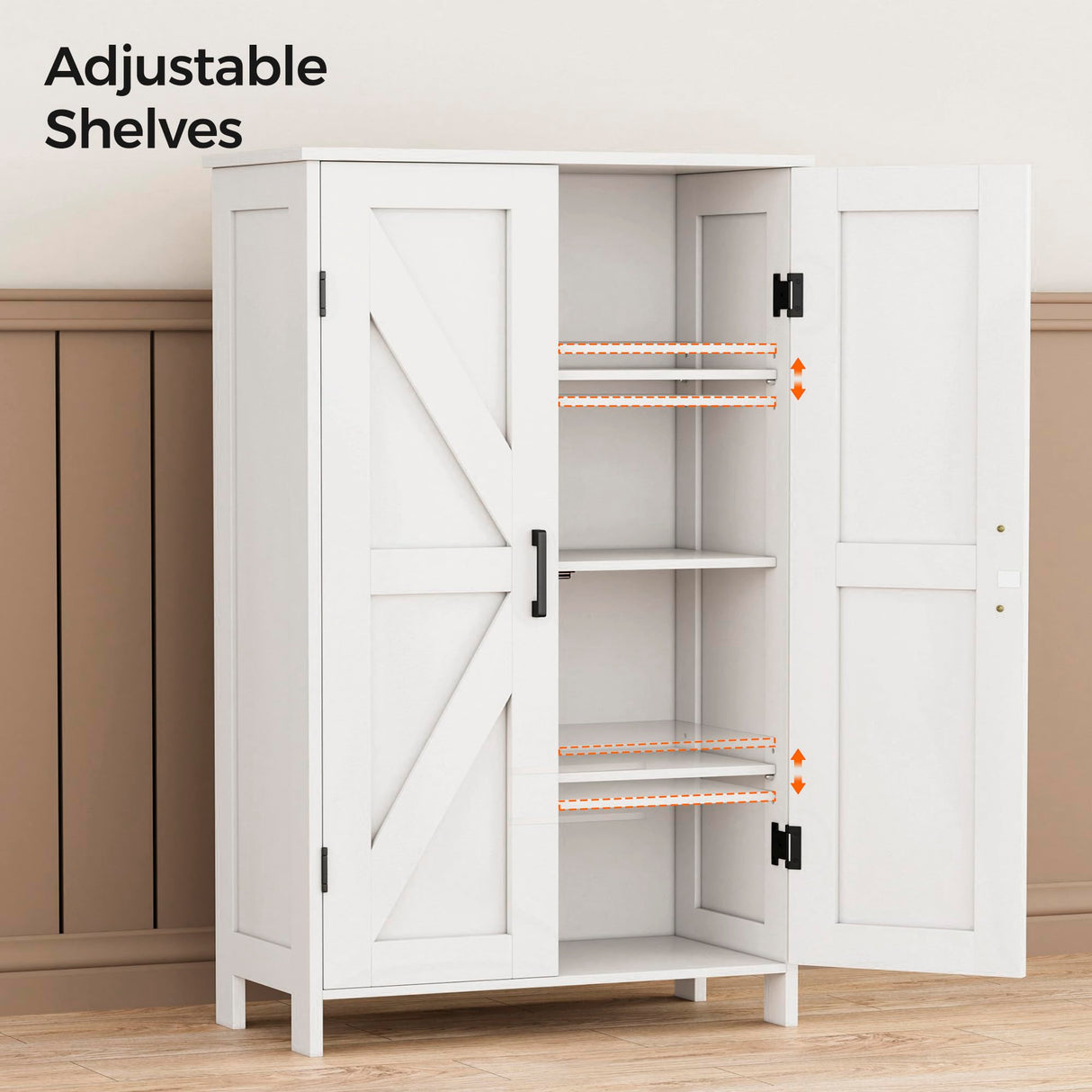 Homleke Farmhouse Bathroom Cabinet with Adjustable Shelves, Free-Standing Storage Cabinet with Barn Doors, for Kitchen, Living Room, Dining Room, Entryway, White Homleke