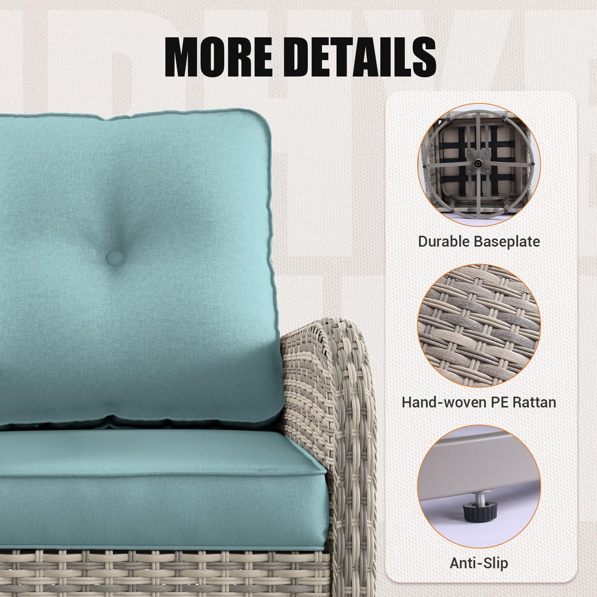 Muphyers 16-Piece Outdoor Patio Furniture Set with Rocking Swivel Chair, PE Wicker Rattan Sectional Sofa Patio Conversation Set with 55,000 BTU Fire Pit Table & Coffee Table, Light Blue Muphyers